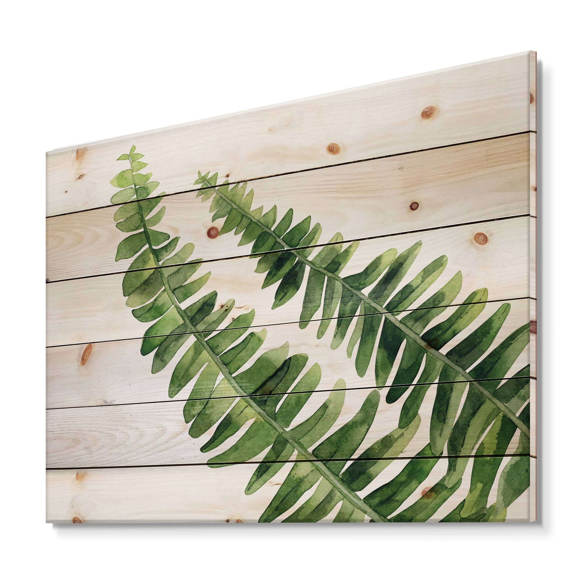Designart - Fern Leaves Detail I - Farmhouse Print on Natural Pine Wood