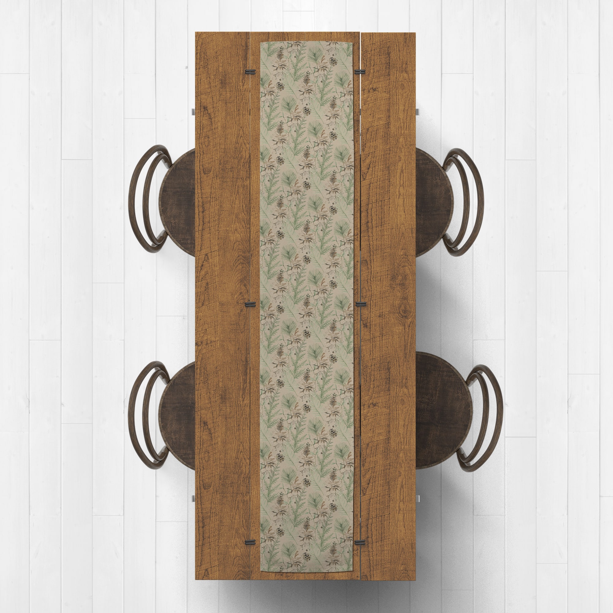 90" Pinecones & Greenery Cotton Twill Runner