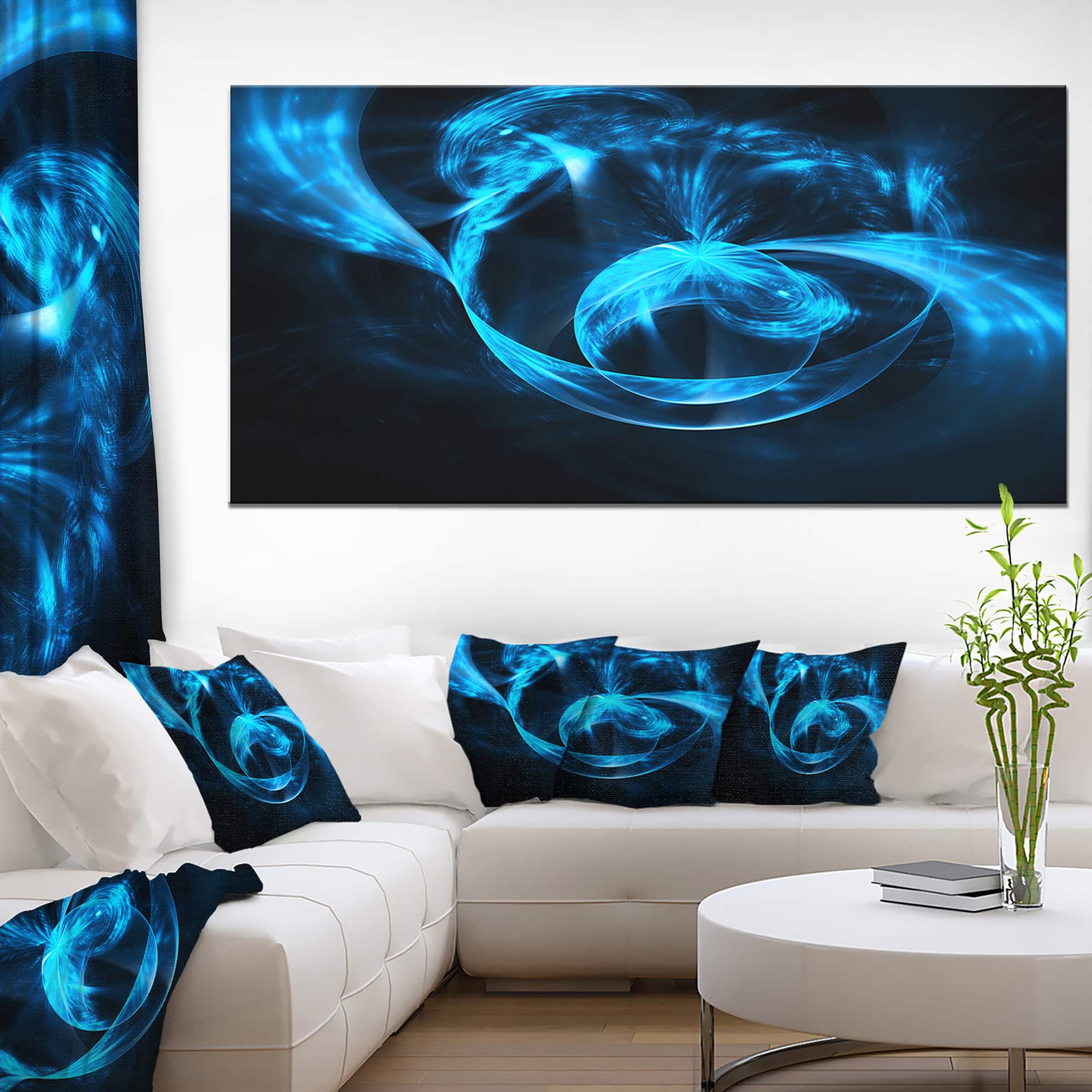 Designart Fractal 3D Circled Blue Waves Abstract Canvas Art Print