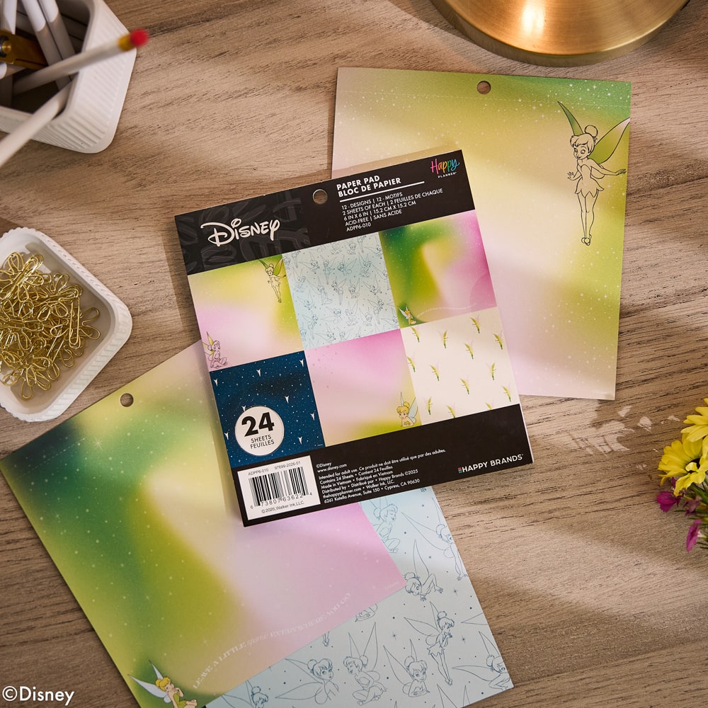The Happy Planner® Disney© Tinkerbell 6" x 6" Scrapbooking Paper Pad, 24 Sheets