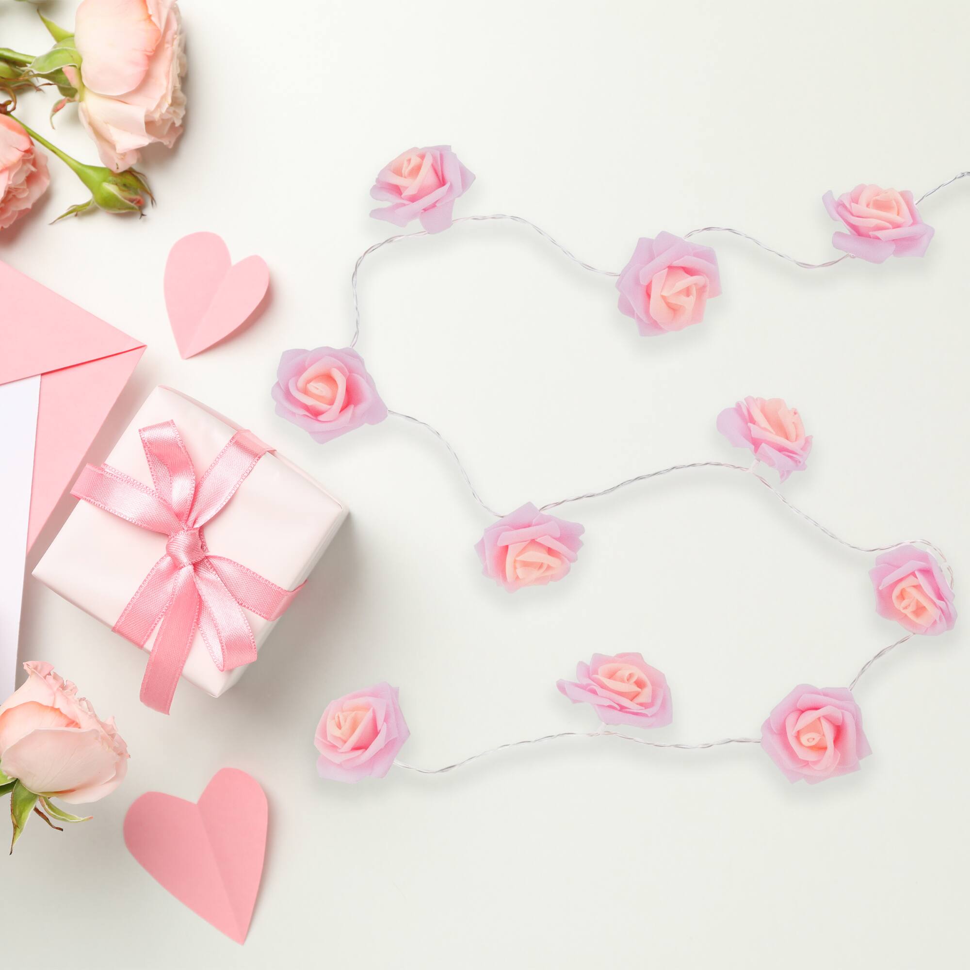 10ct. Pink Rose Flower LED String Lights with Clear Wire
