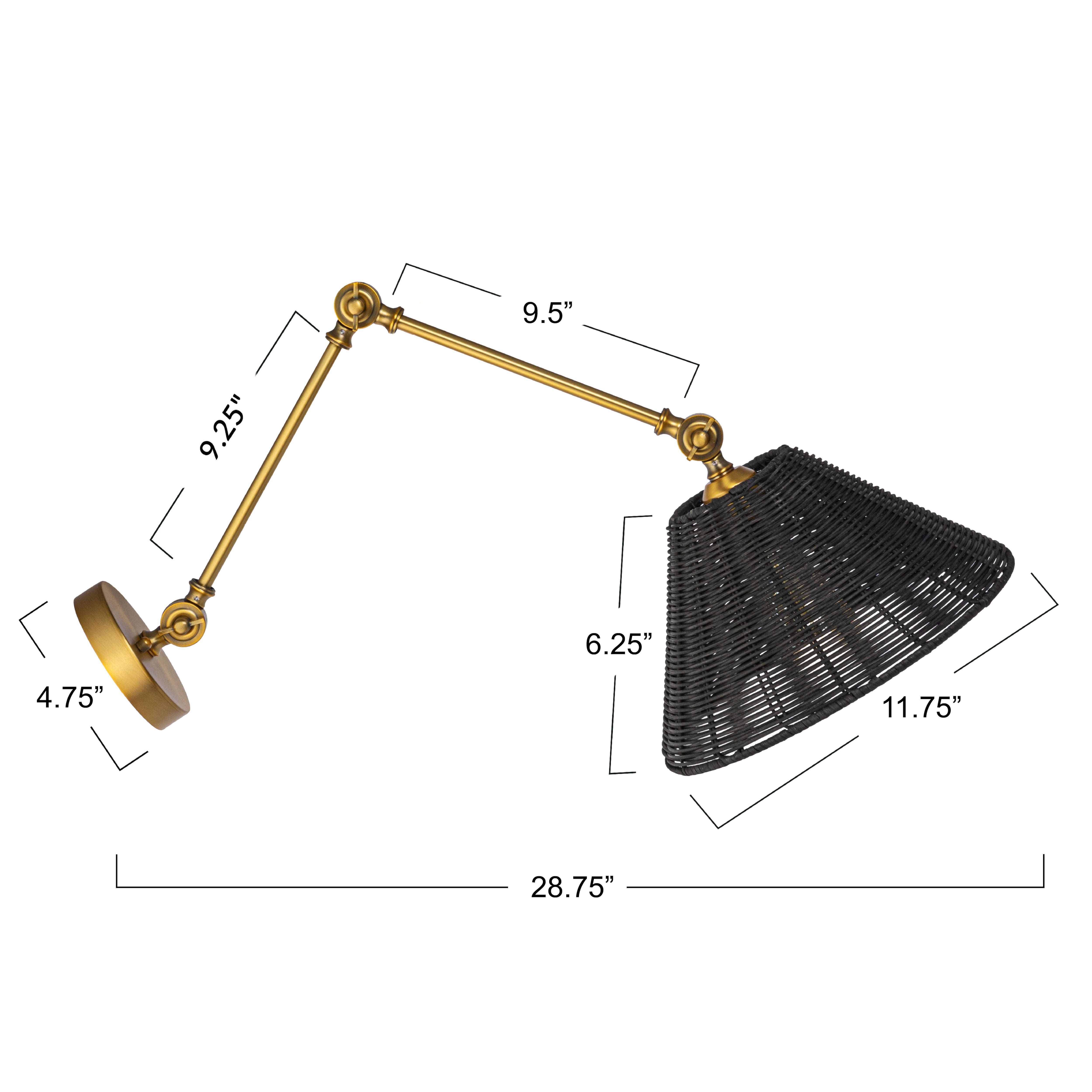 Hello Honey® 28.9" Adjustable Antique Brass Finish Wall Sconce with Black Rattan Shade