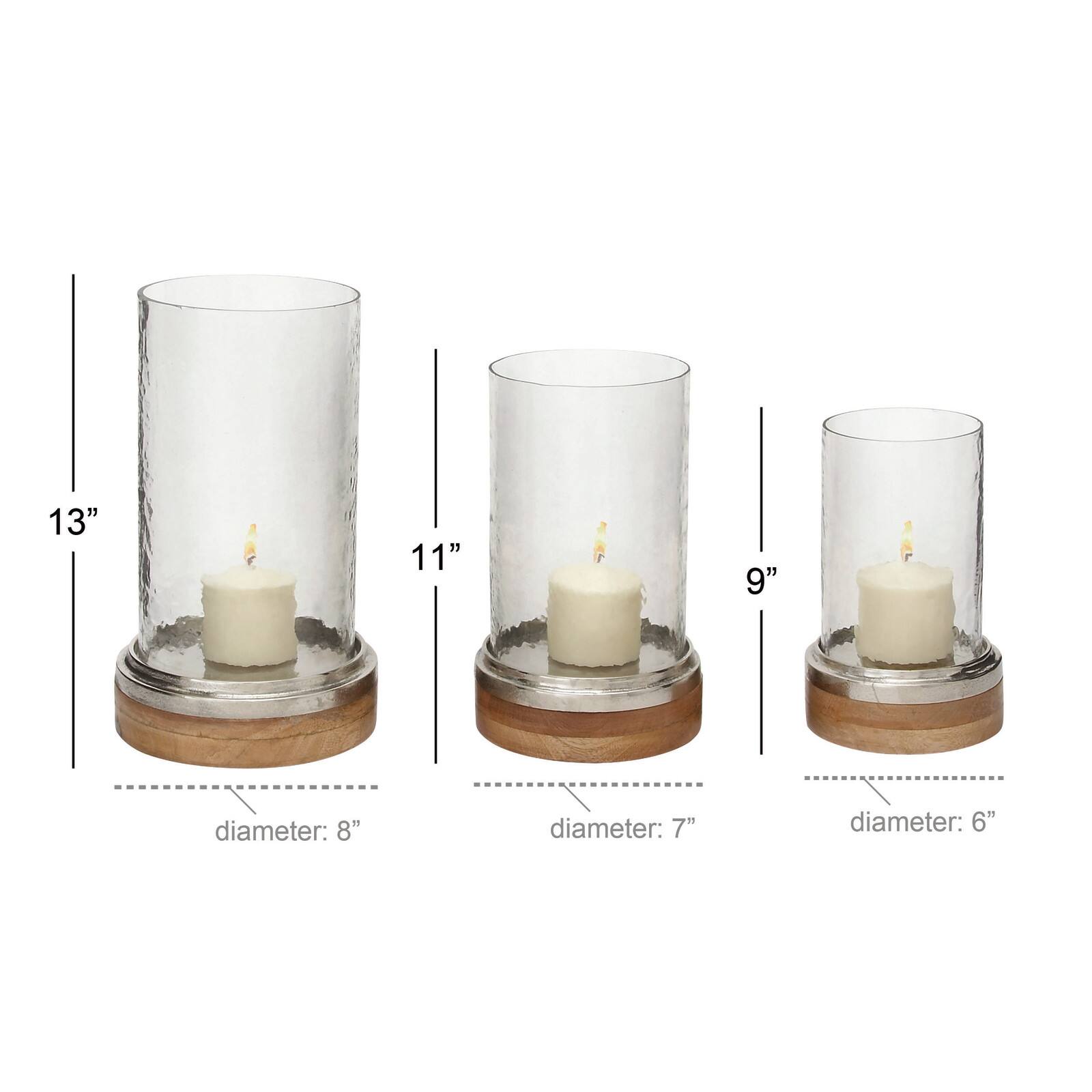 Clear Aluminum Traditional Hurricane Lamp Set