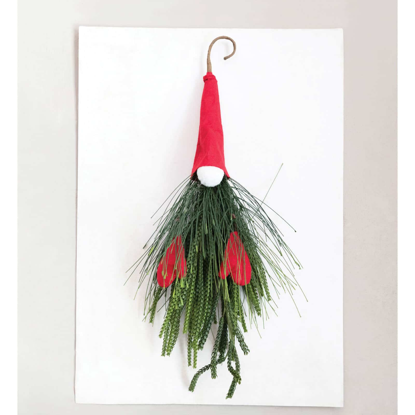 Hello Honey® 21" Faux Pine & Red Fabric Gnome Wall Hanging