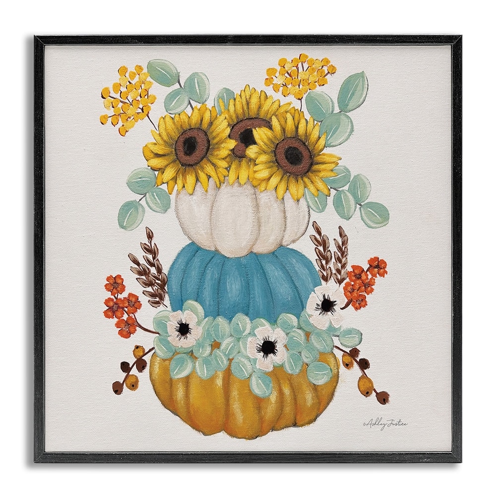 Stupell Industries Seasonal Flower & Pumpkins Framed Giclee Art