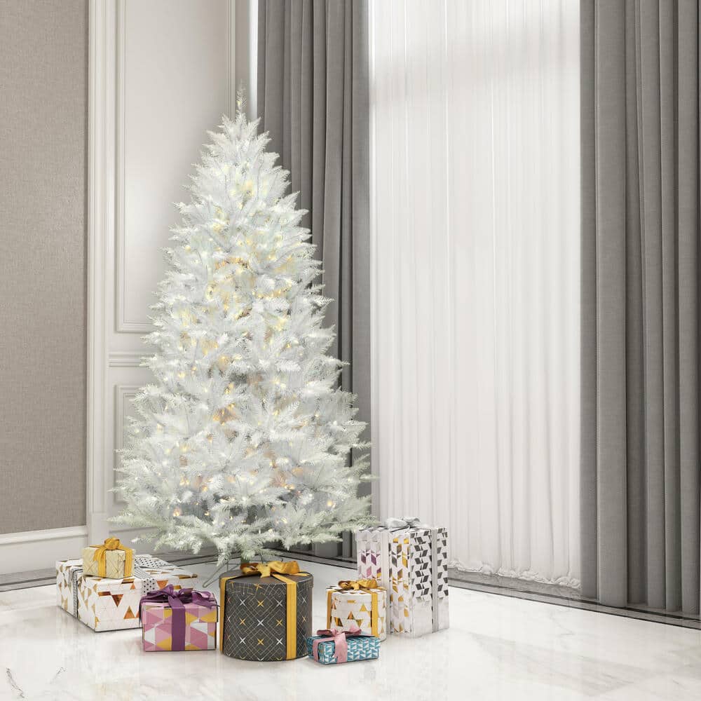 6.5ft. Pre-Lit Sparkle White Spruce Artificial Christmas Tree, Pure White LED Lights