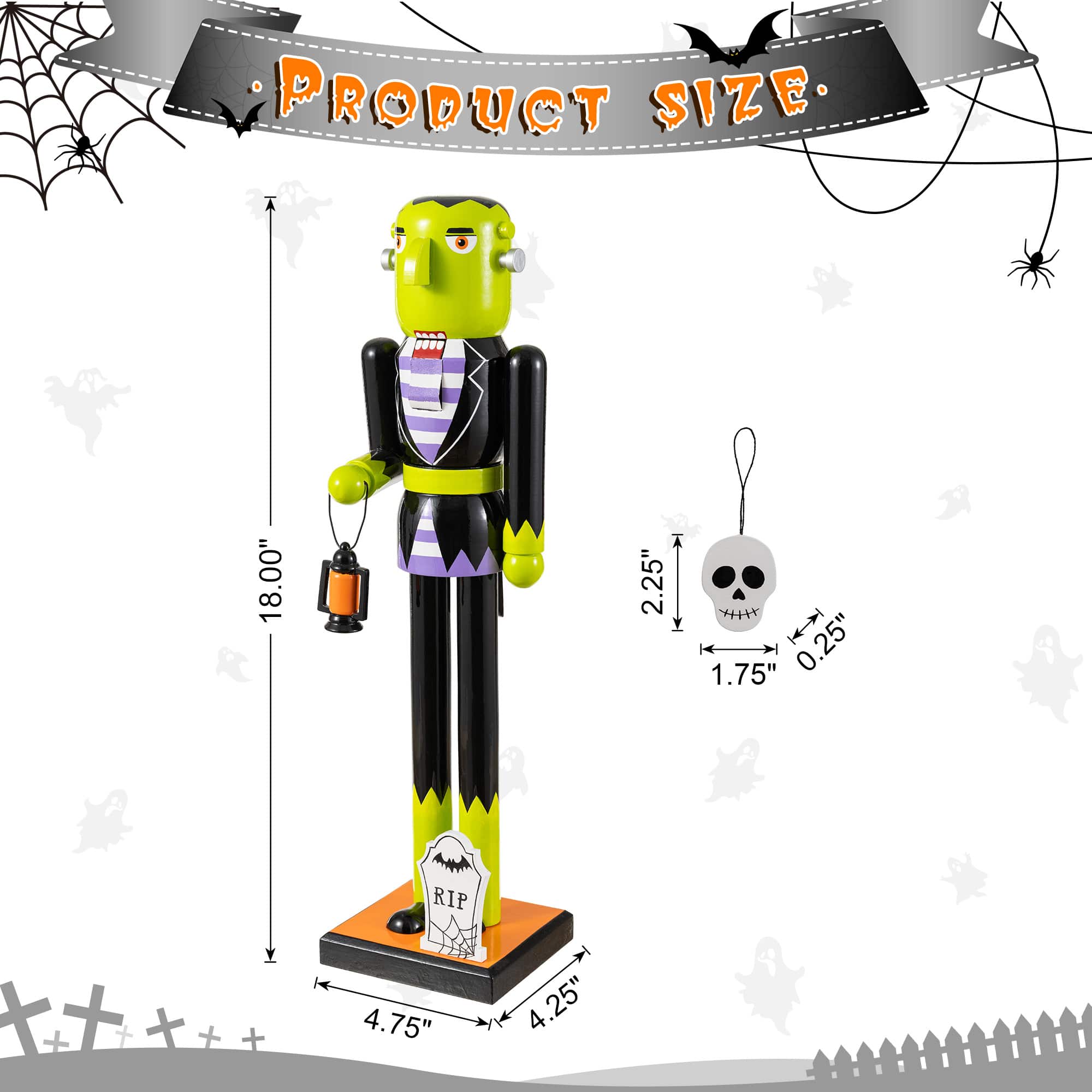 Glitzhome® 18" Halloween Wood Frankenstein with Ornament Nutcracker