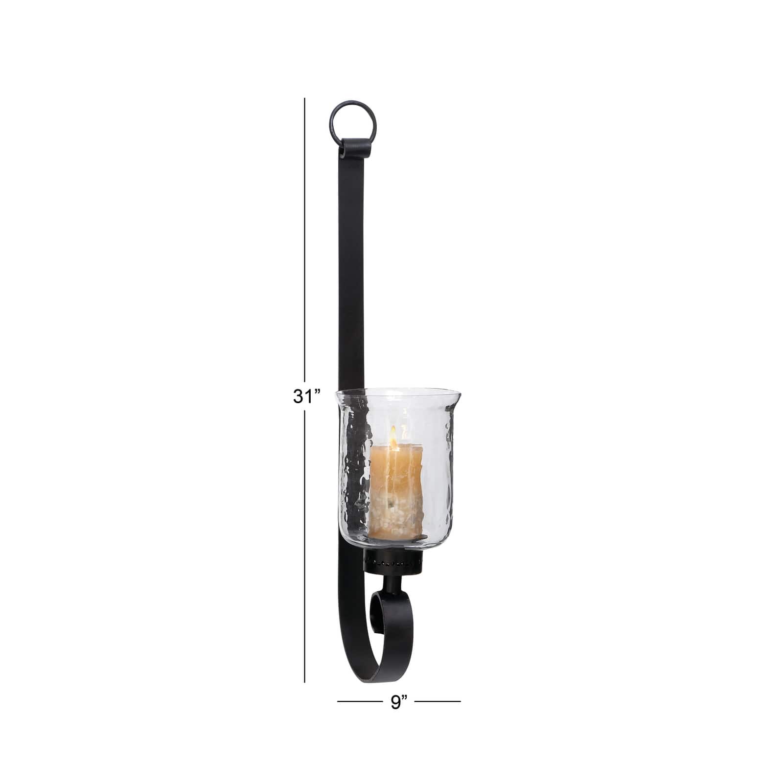 Black Iron Traditional Candle Wall Sconce, 31" x 9" x 7"