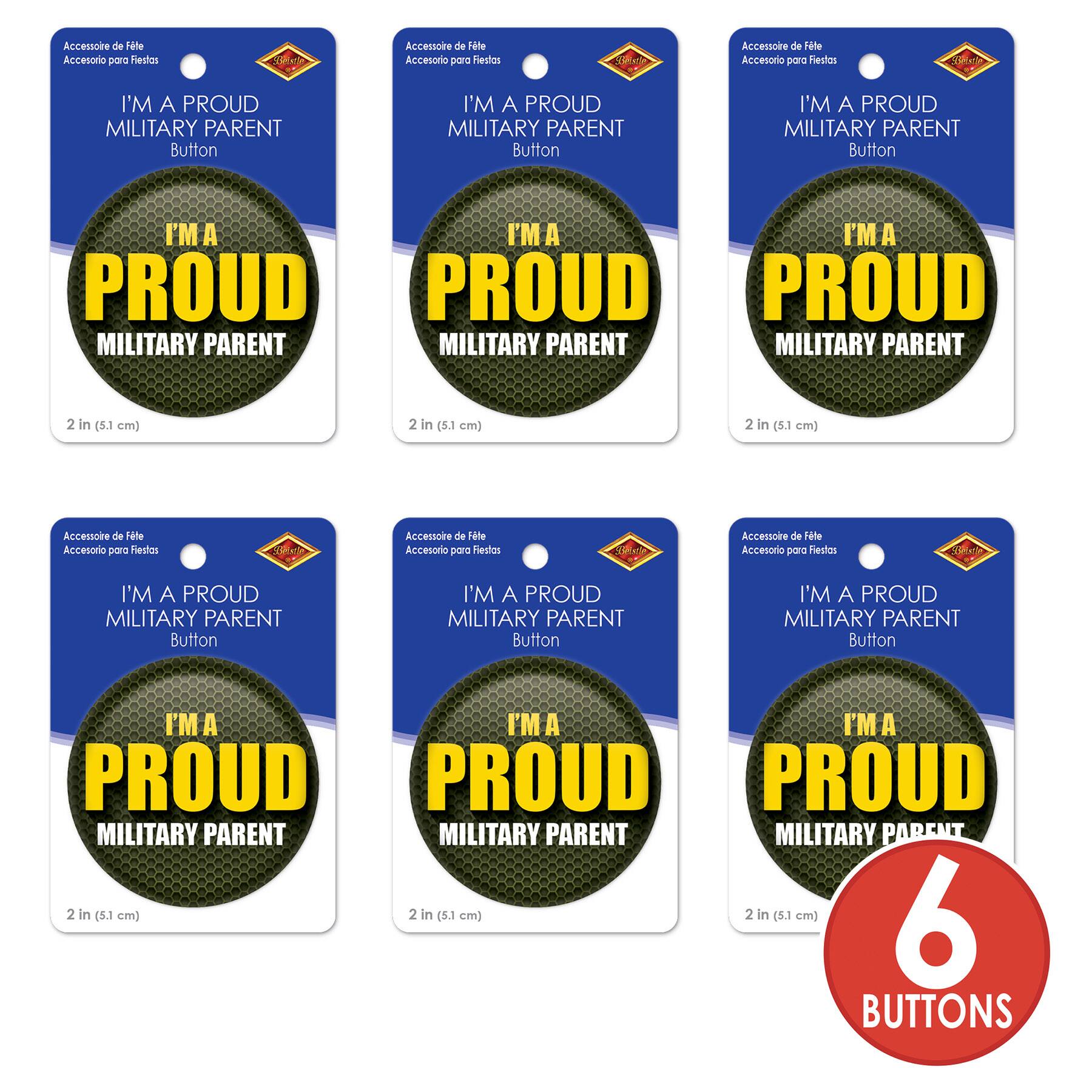 Beistle 2" I'm A Proud Military Parent Buttons, 6ct.