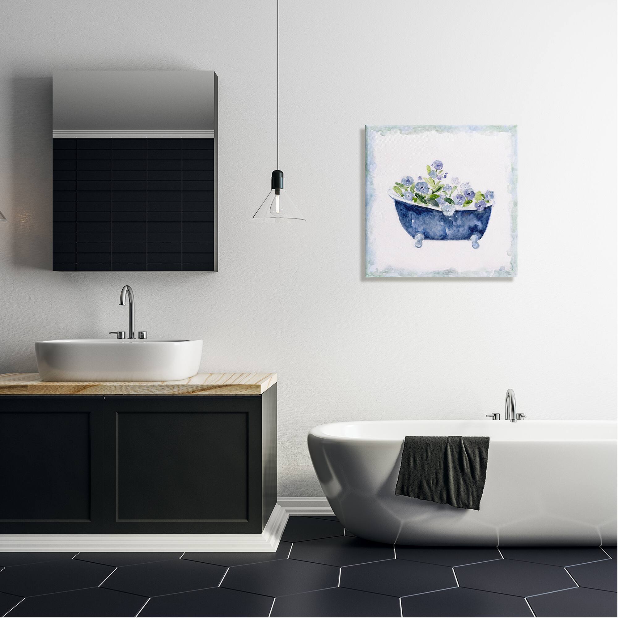 Stupell Industries Charming Blue Foral Bathtub Botanical Canvas Wall Art