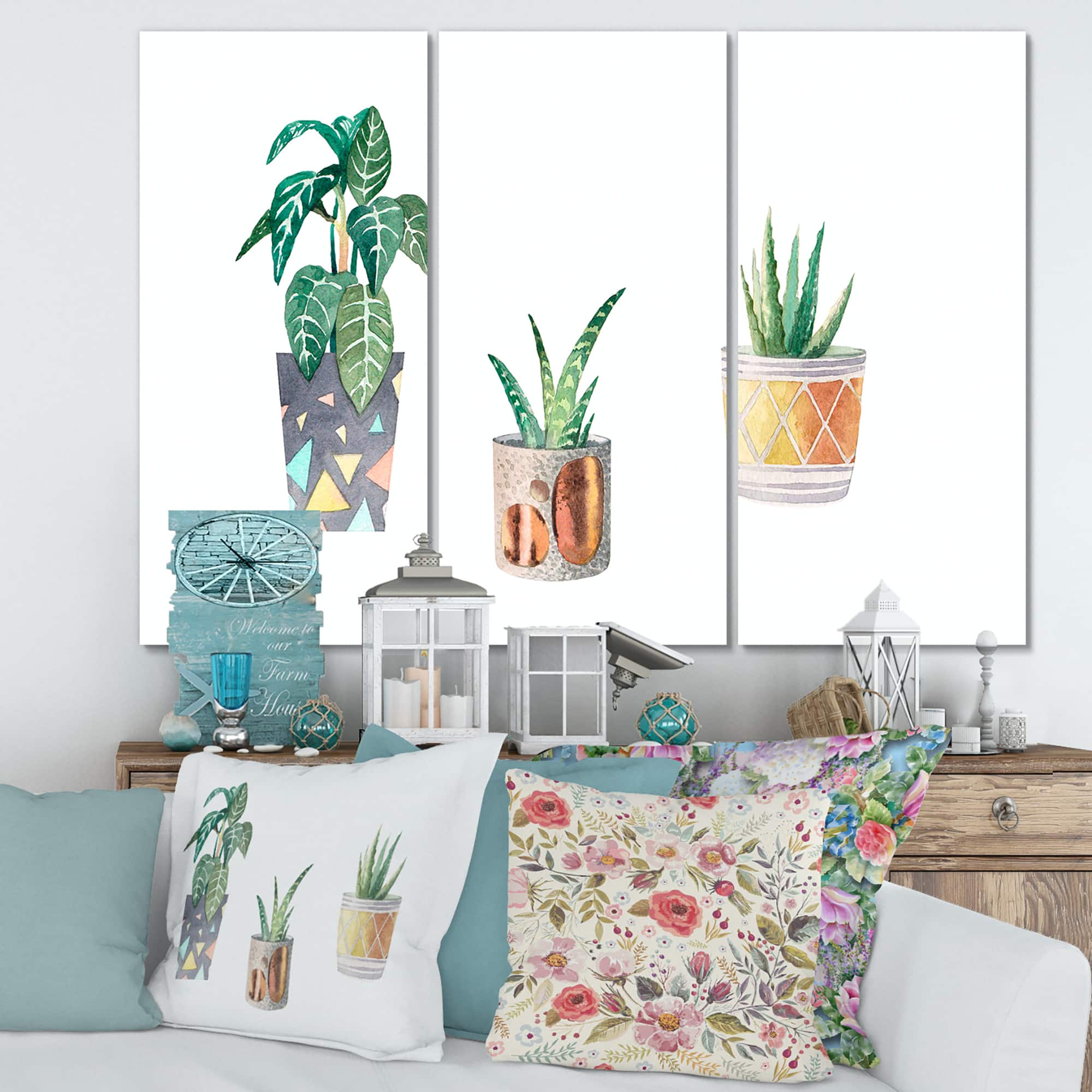 Designart - Three Potted Houseplants