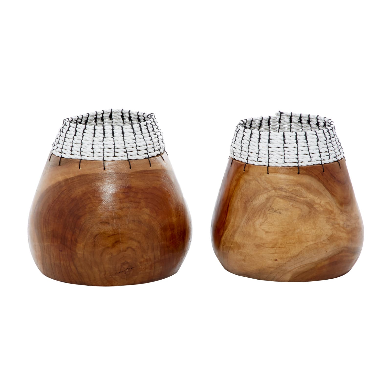 Set of 2" White Teak Wood Natural Decorative Bowls 9", 9"