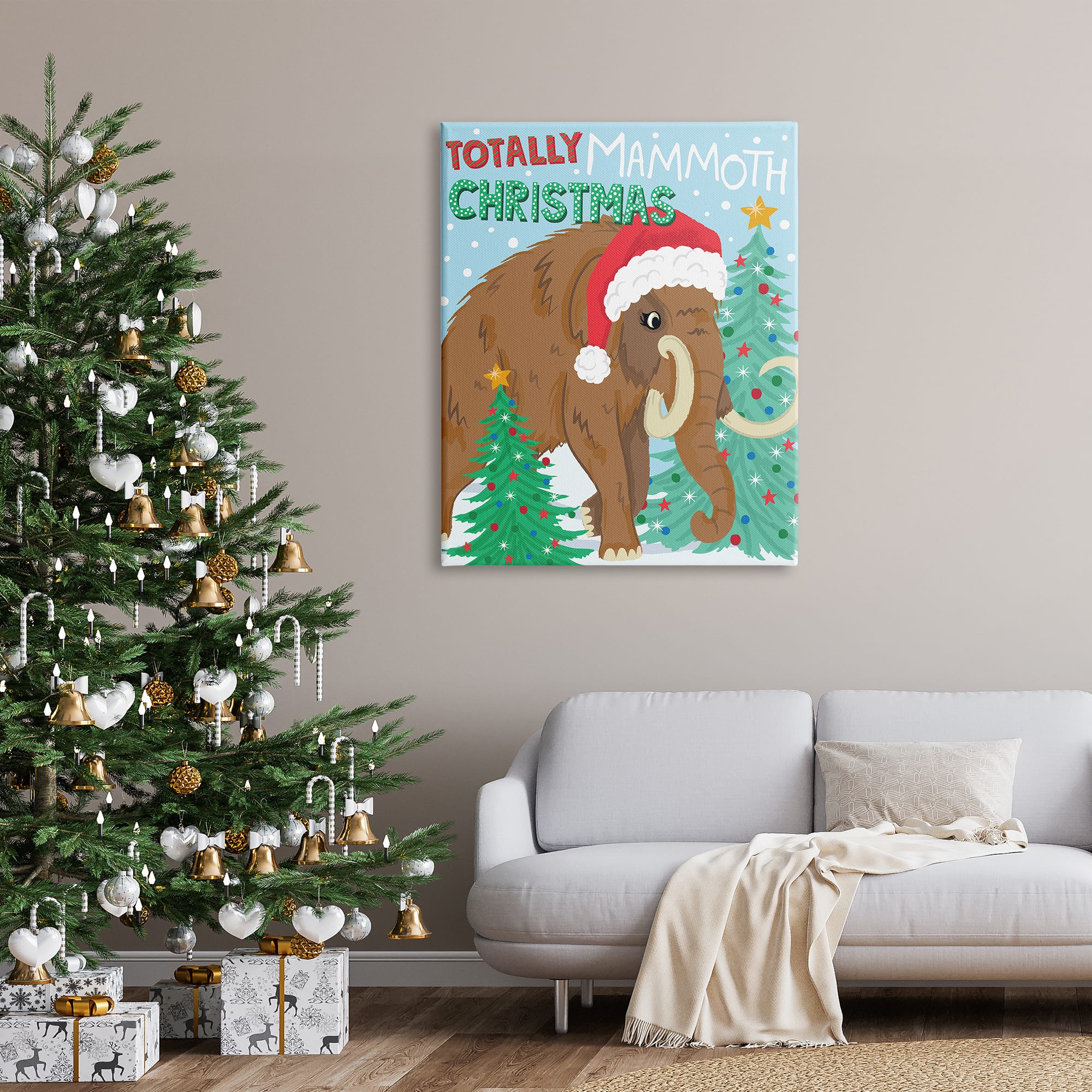 Stupell Industries Totally Mammoth Christmas Scene Canvas Wall Art