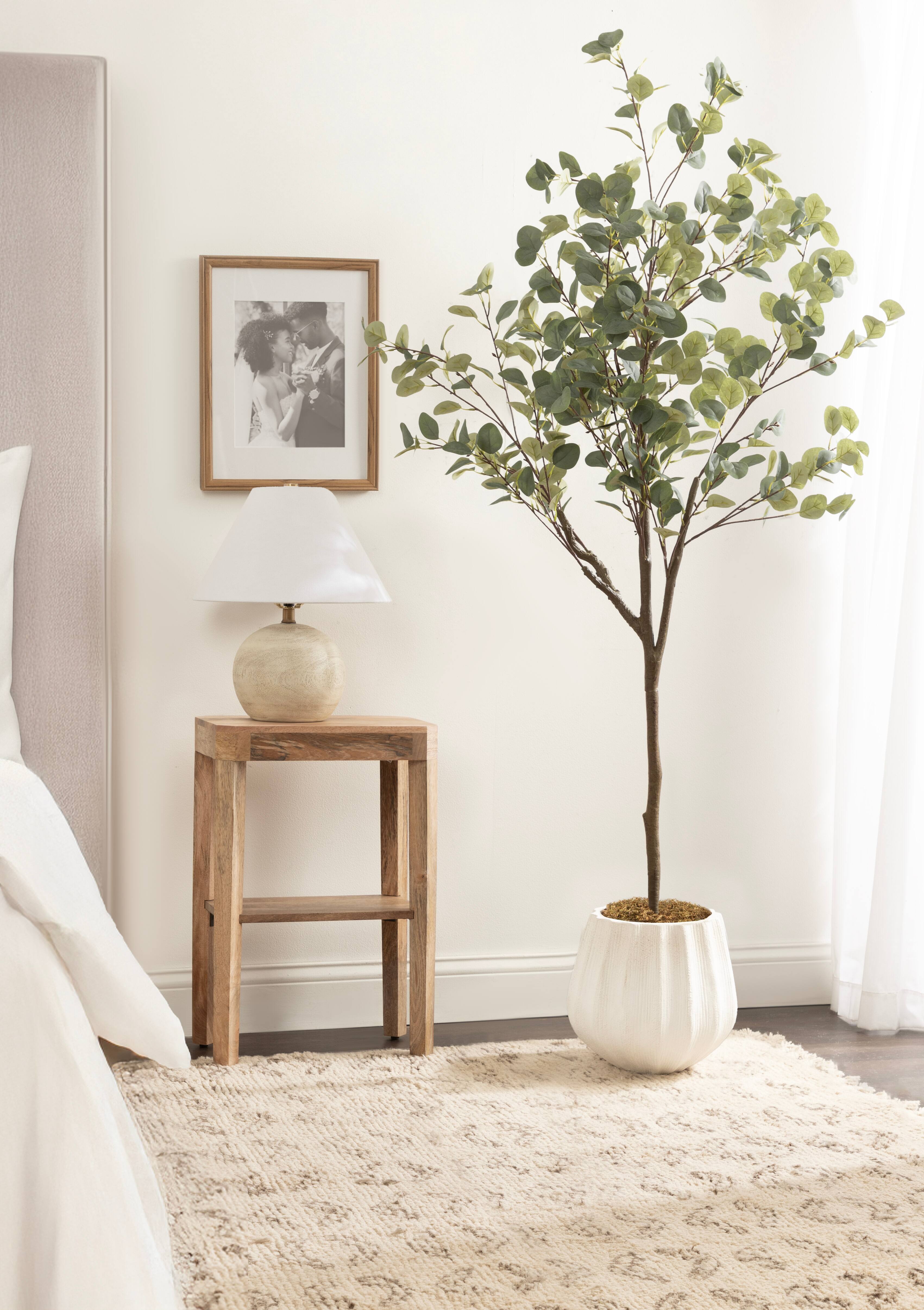 Kate and Laurel 6ft. Eudora Faux Eucalyptus Tree with Claudel Scalloped Planter