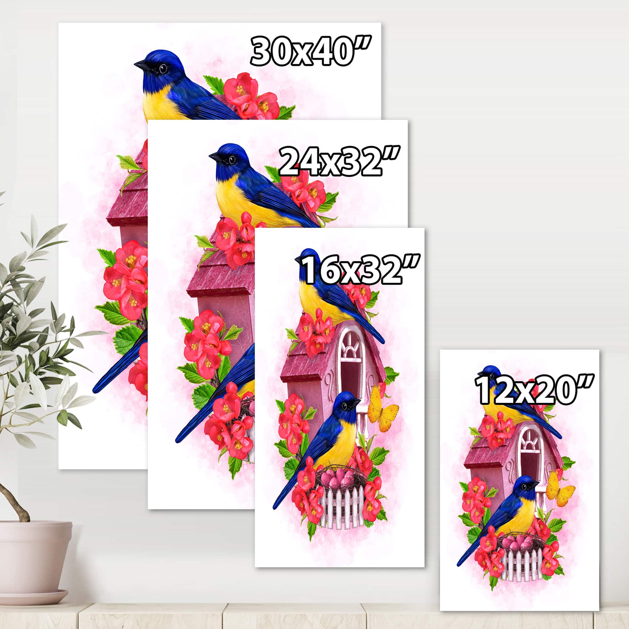 Designart - Two Blue & Yellow Tit Birds Sitting Near The Nest