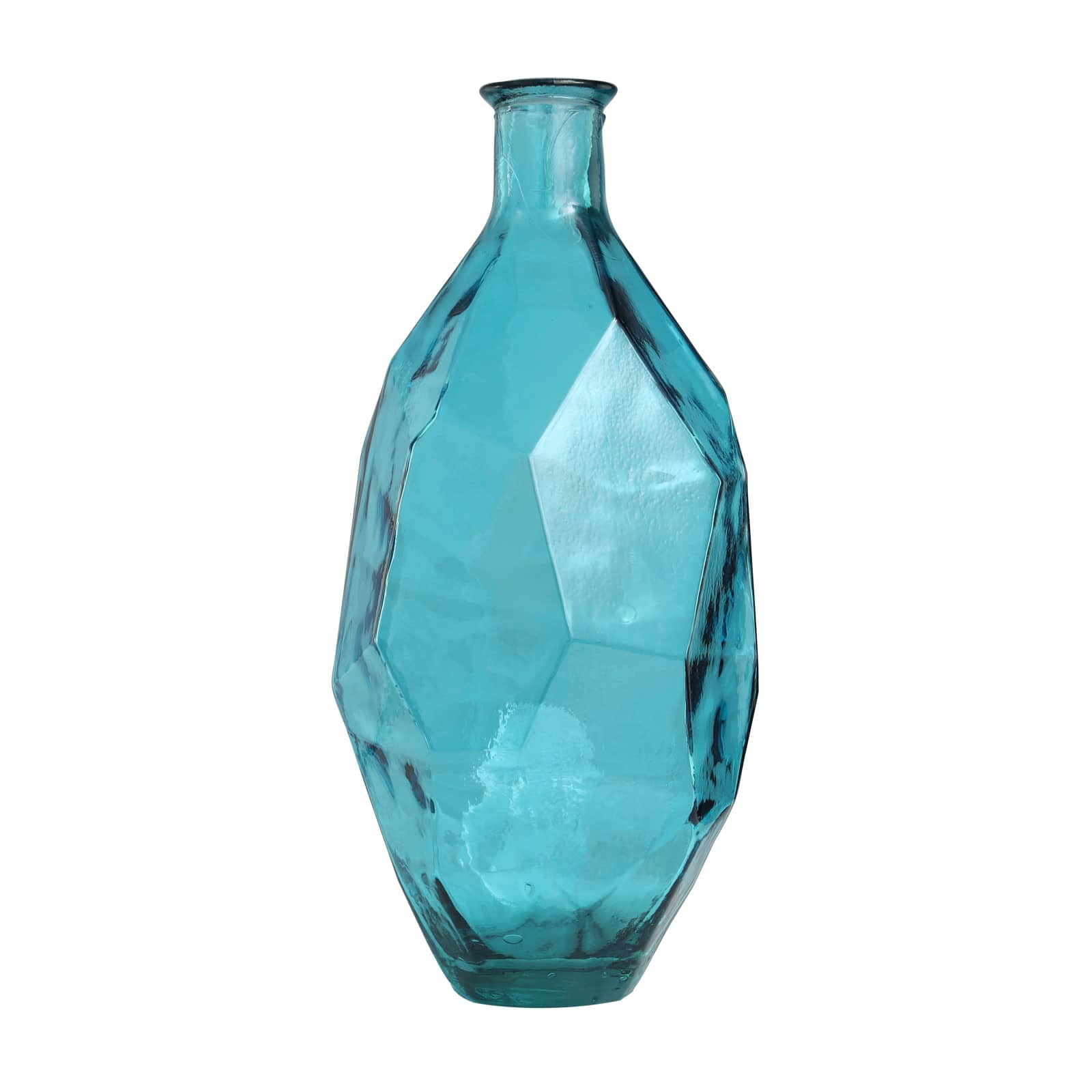24" Teal Recycled Glass Tall Spanish Bottleneck Vase