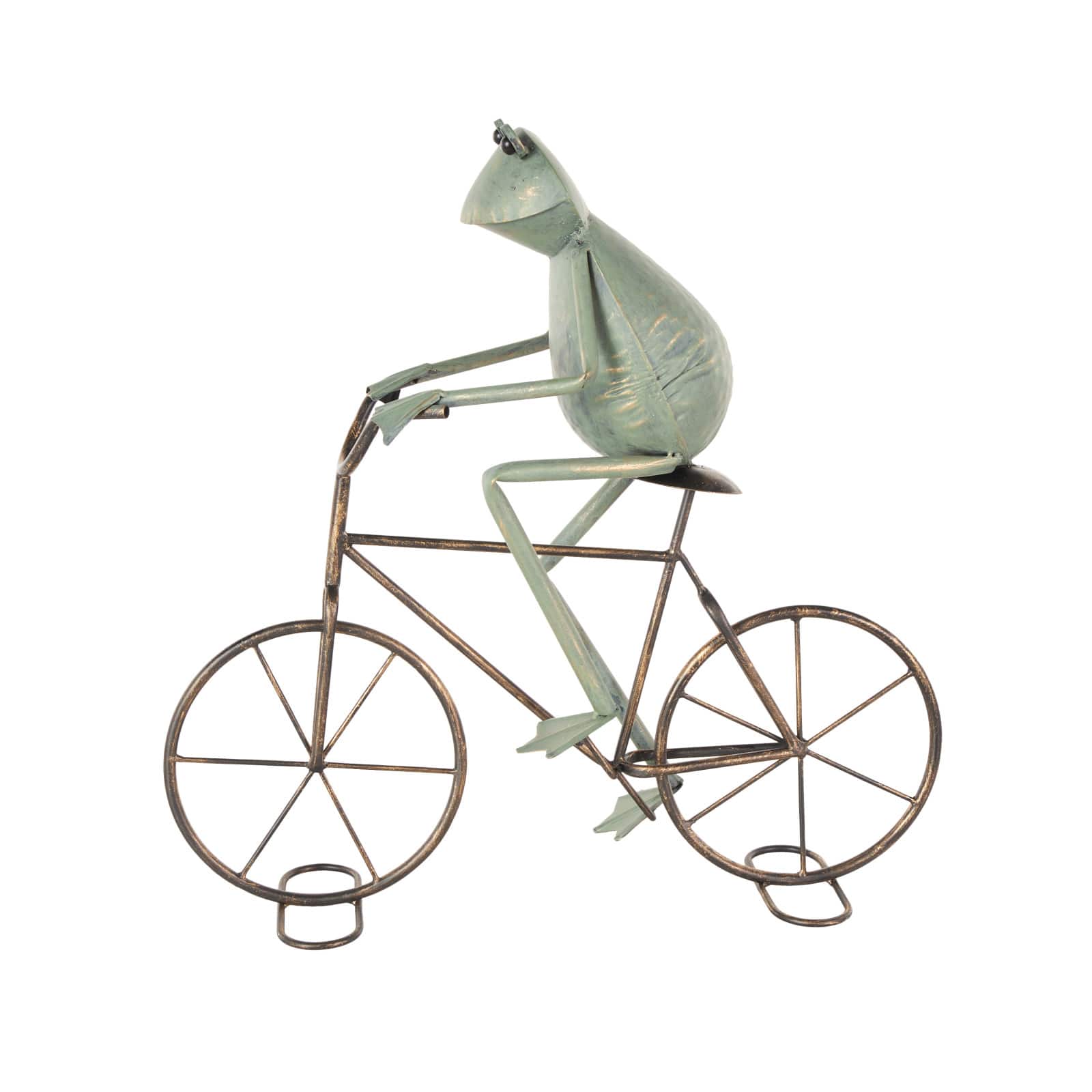 19.5" Frog on Bicycle Metal Garden Sculpture with Gold Accents