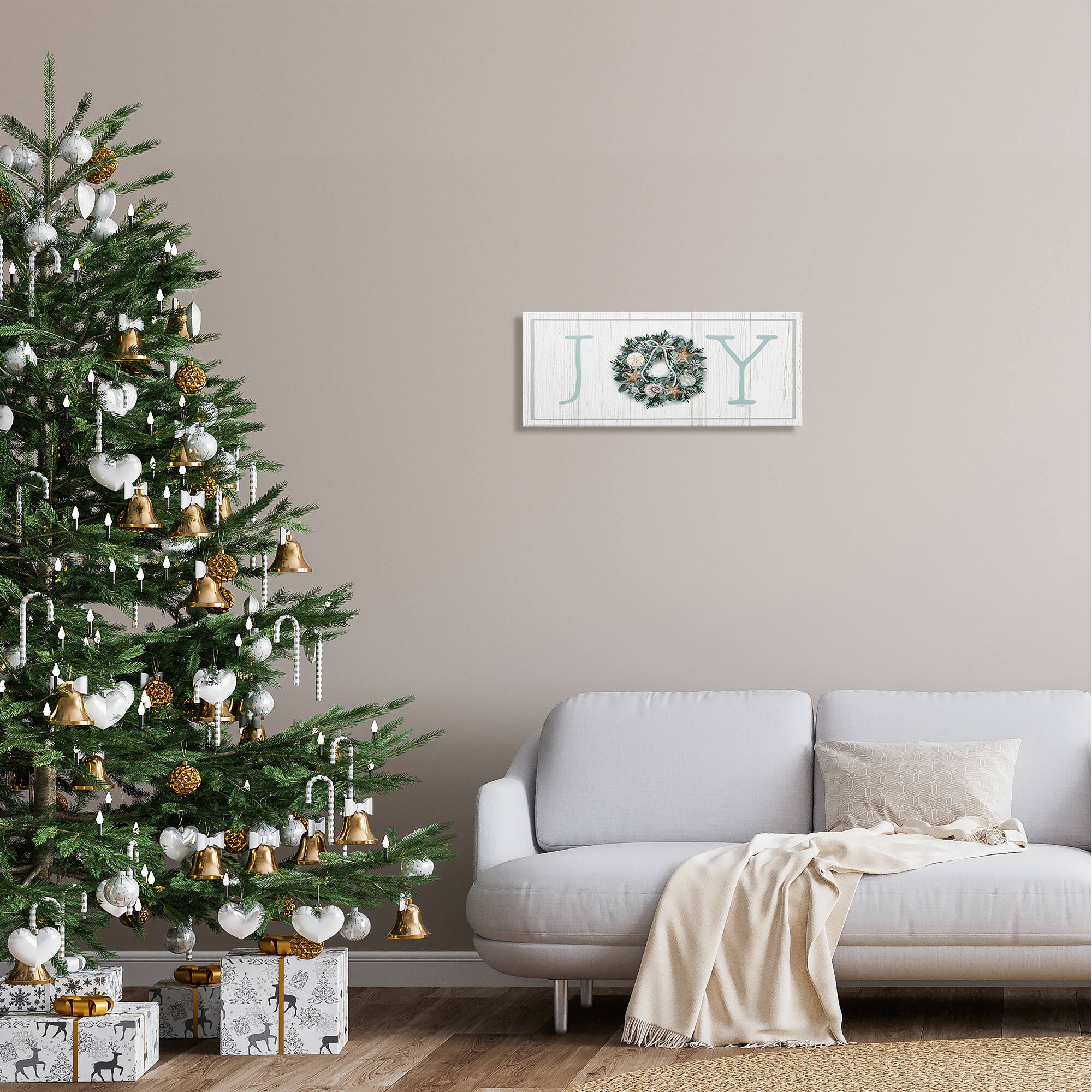 Stupell Industries Joy Holiday Seashell Wreath Canvas Wall Art