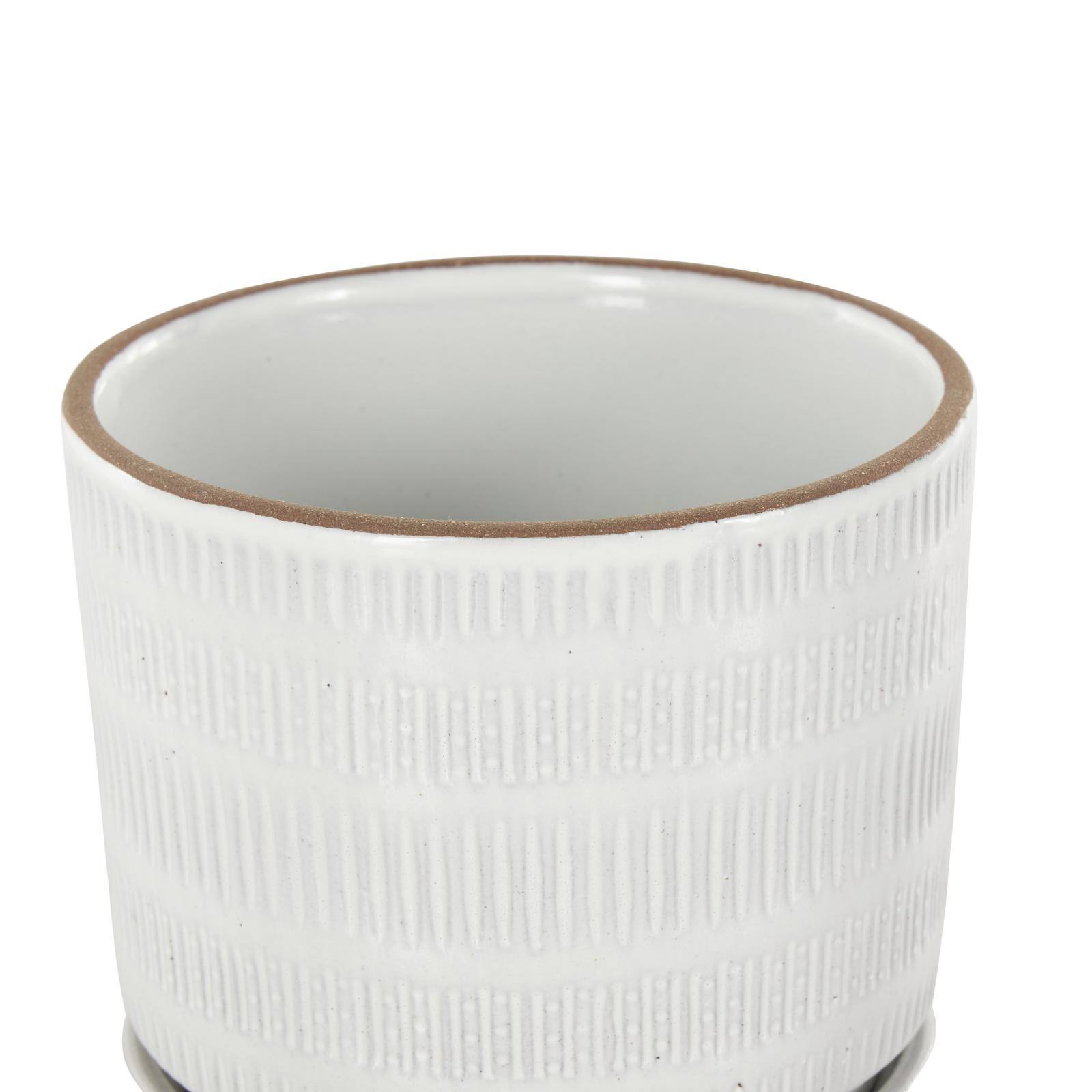 White Linear & Dotted Pattern Ceramic Planter Set