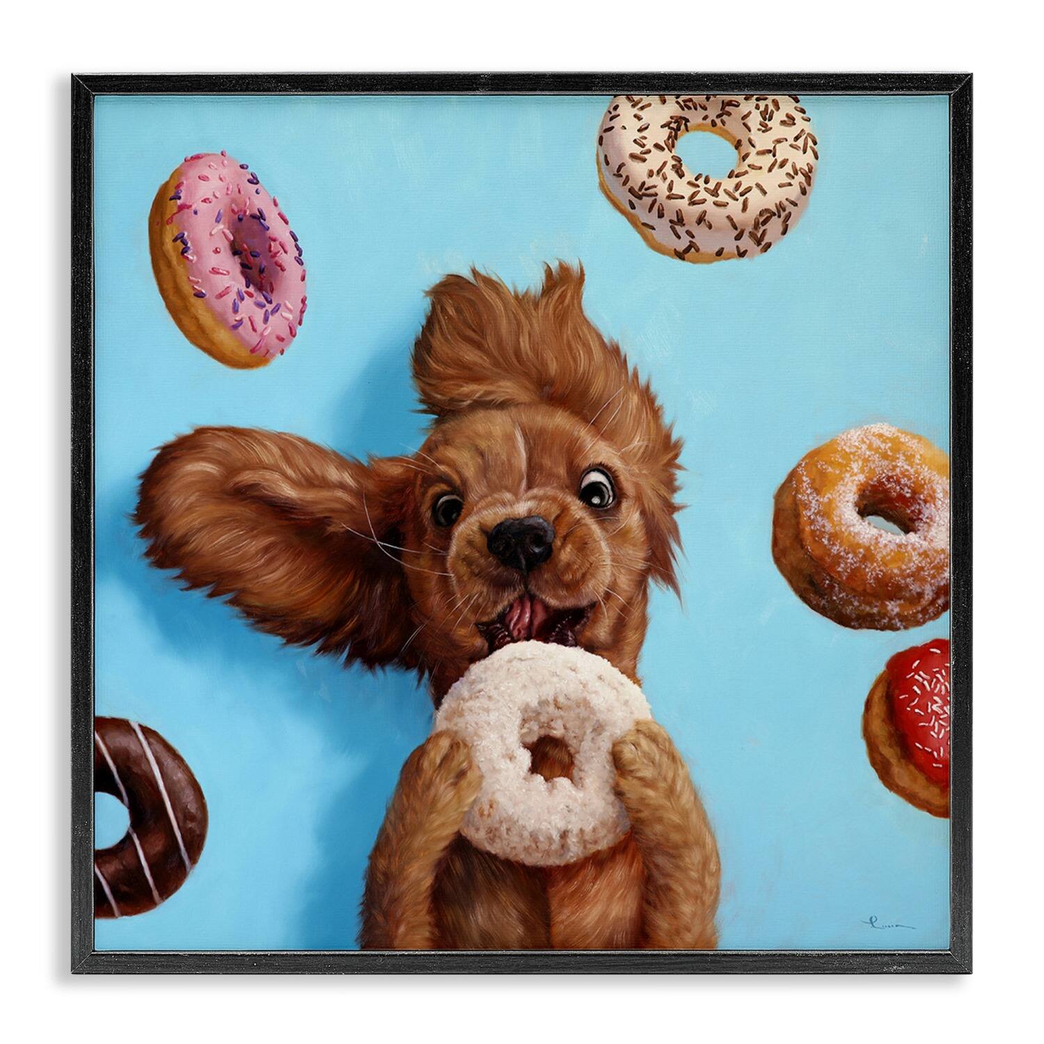 Stupell Industries Funny Dog Licking Donut Framed Giclee Art