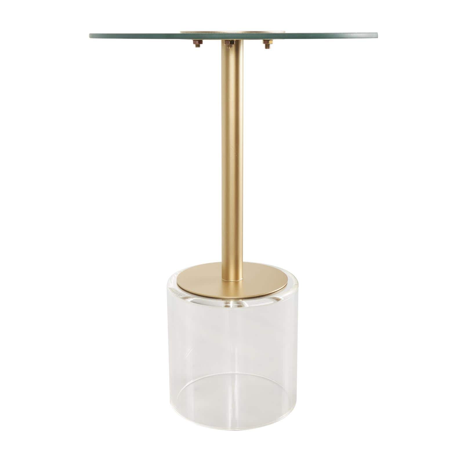 22.5" Clear Acrylic Accent Table with Elevated Base & Gold Stand