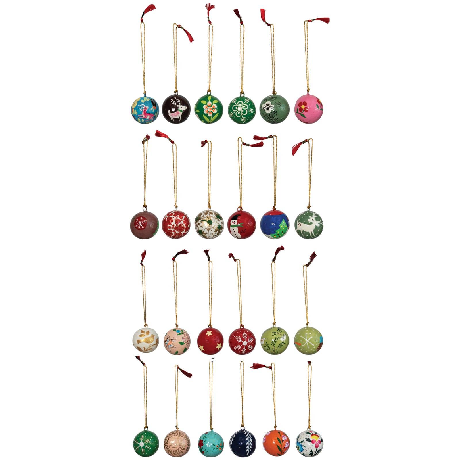 Hello Honey® 24 Pack 1" Round Hand-Painted Paper Mache Ball Ornaments