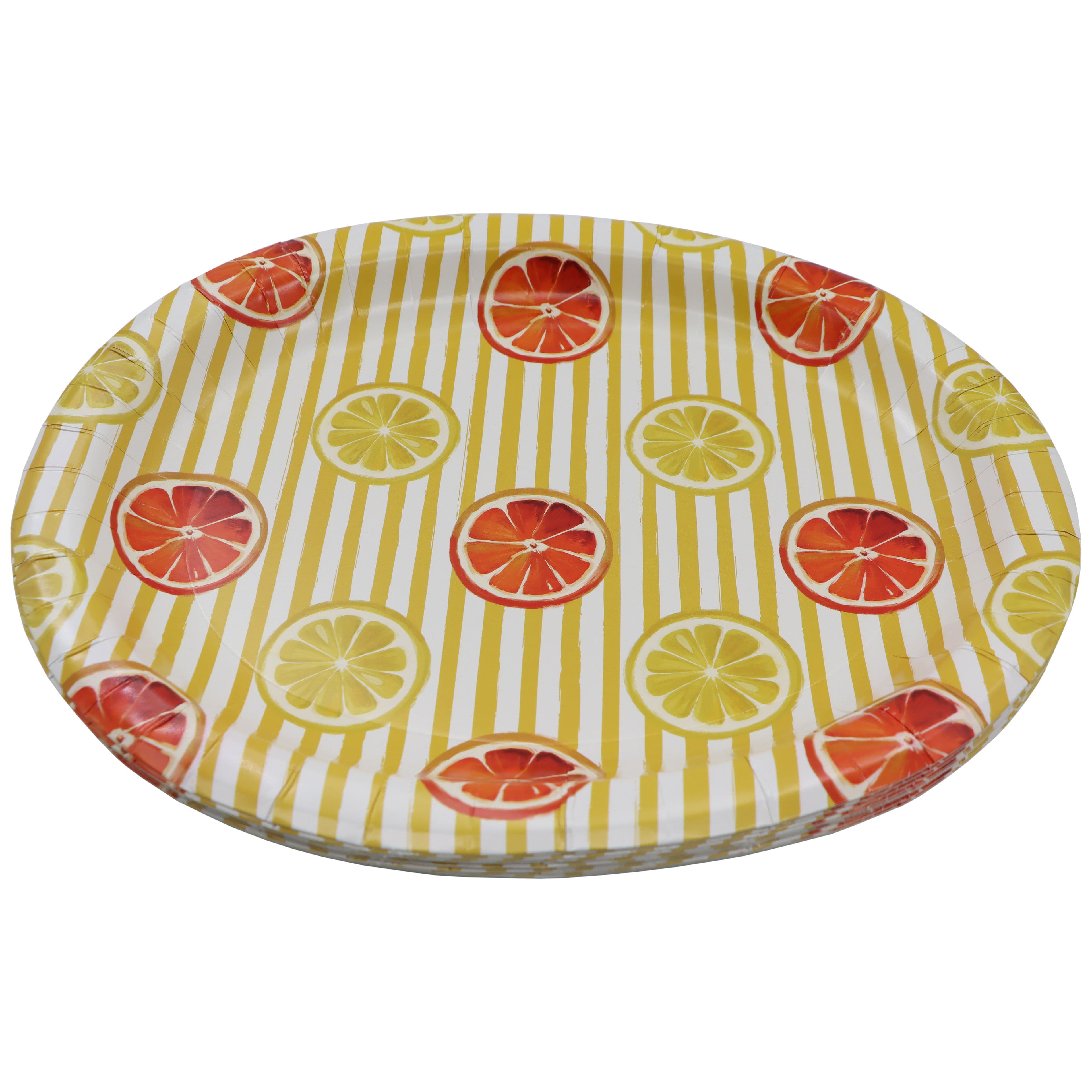 Citrus Kitchen 12.25" Orange & Lemon Stripes Oval Paper Plates, 10ct. by Celebrate It™