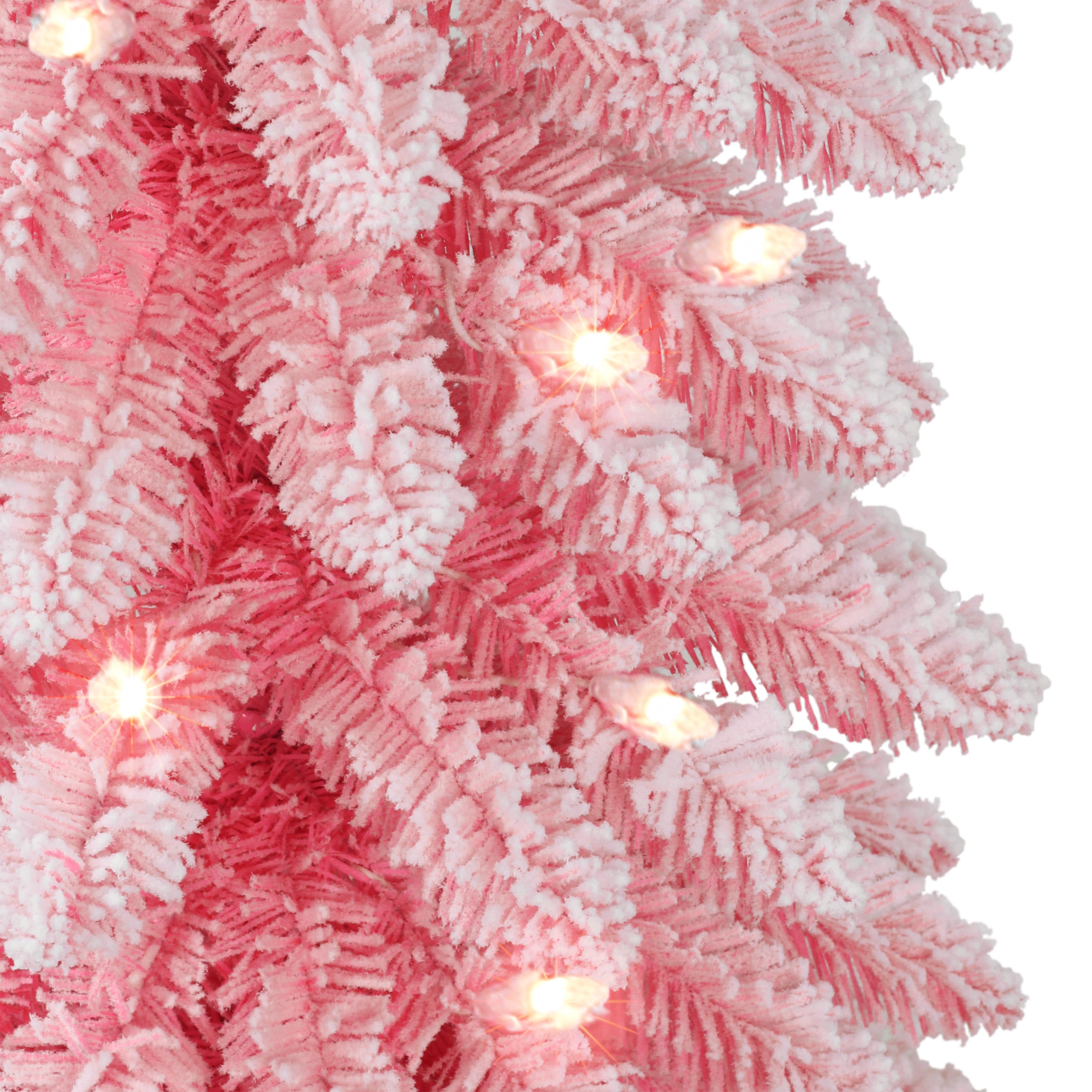 6ft. Pre-Lit Flocked Pink Artificial Alpine Pencil Christmas Tree, Clear Lights