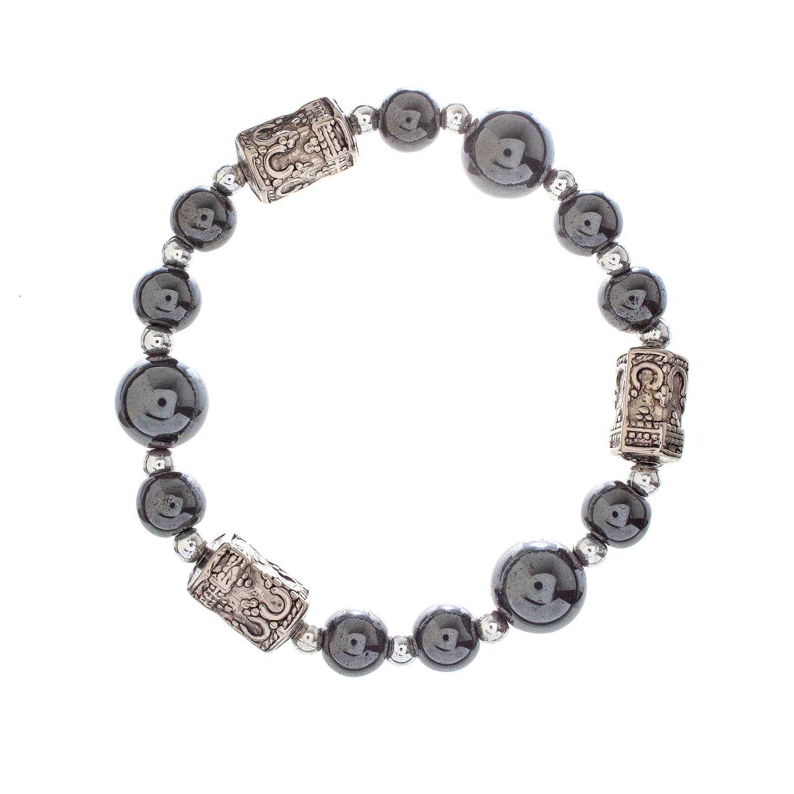 John Bead Hematite Black Natural Stone Stretch Bracelet