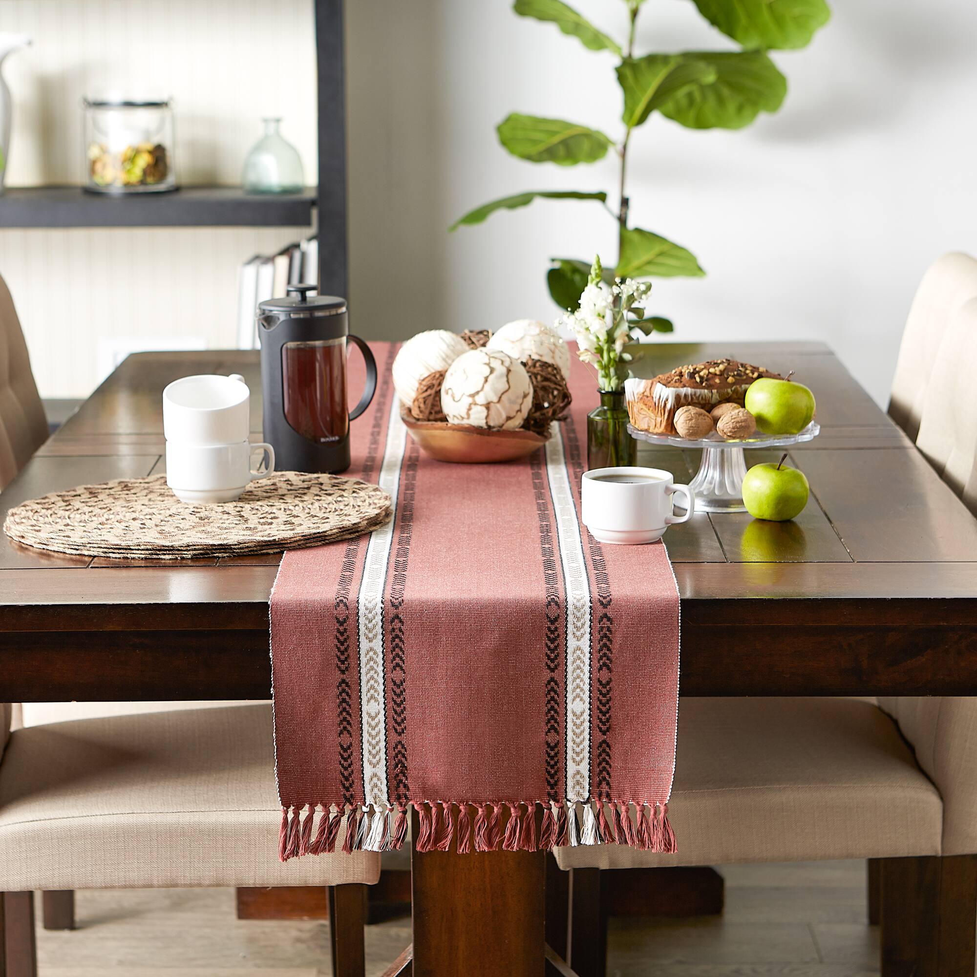 DII® 108" Dobby Striped Fringe Ribbed Table Runner