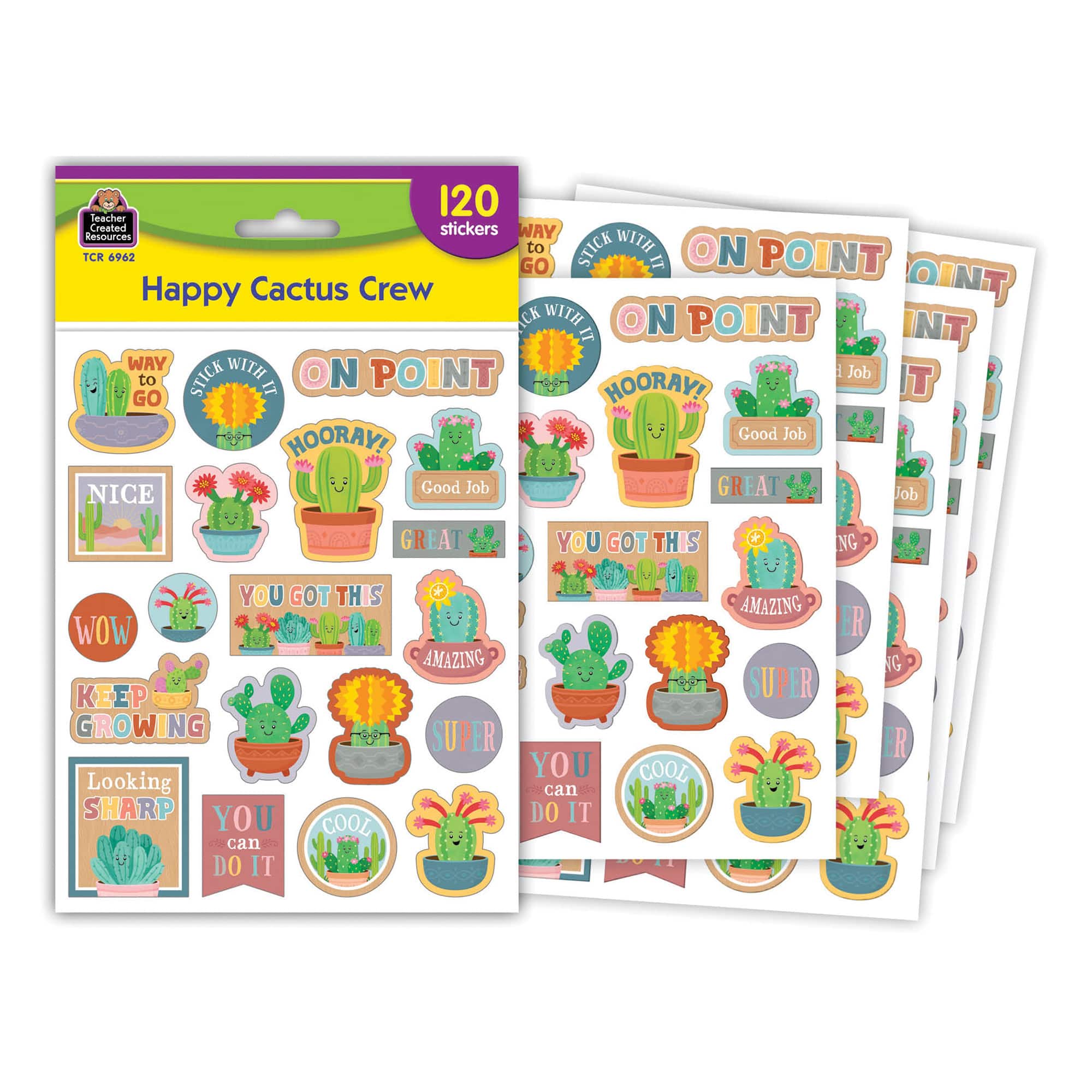 Teacher Created Resources® Happy Cactus Crew Stickers, 120 Per Pack, 12 Packs total of 1440