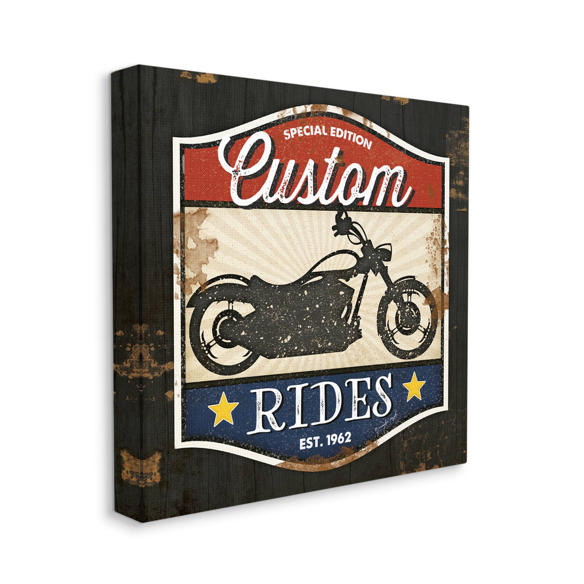 Stupell Industries Custom Rides Motorcycle Sign Vintage Americana Bike  Canvas Wall Art