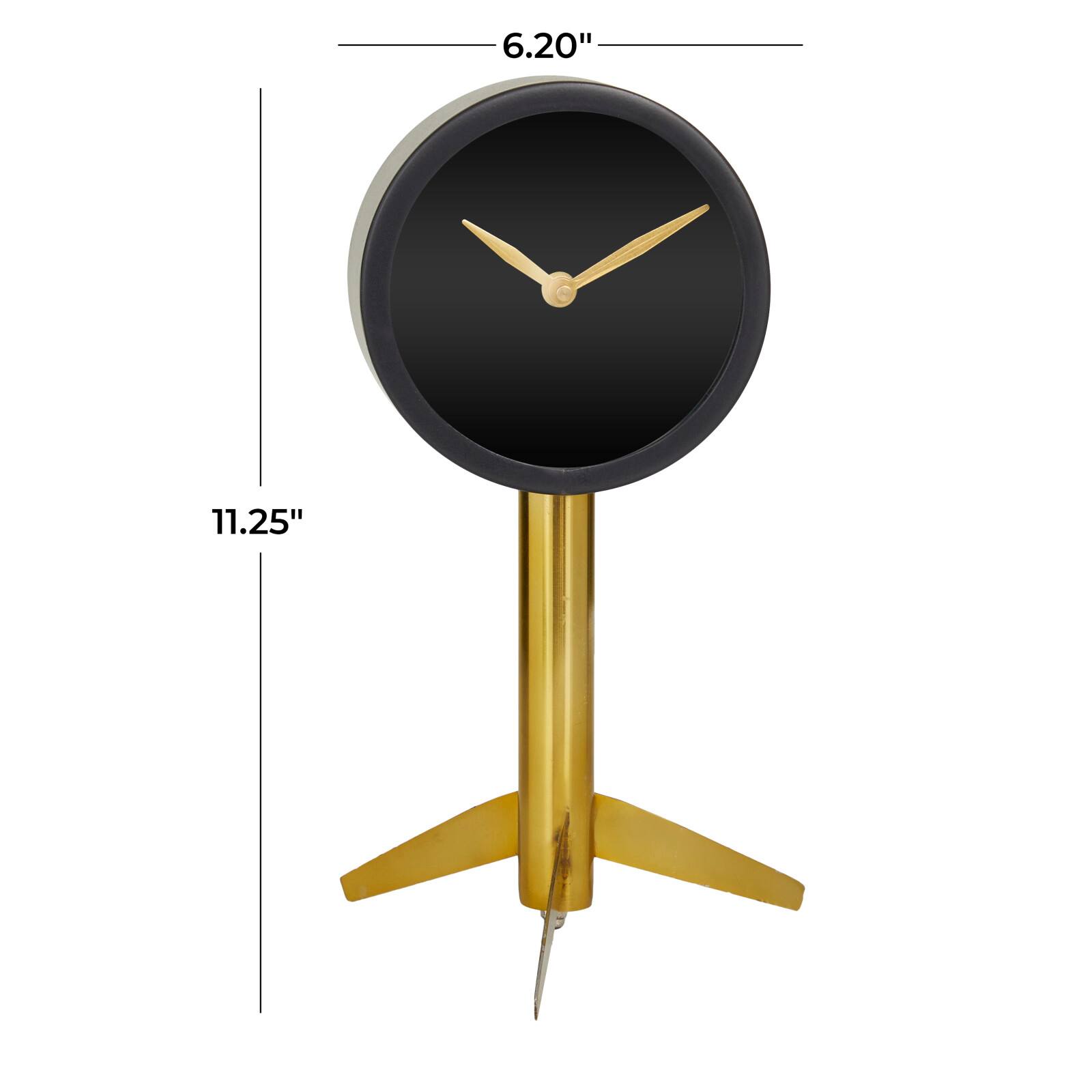 11" Black Stainless Steel Clock with Gold Stand