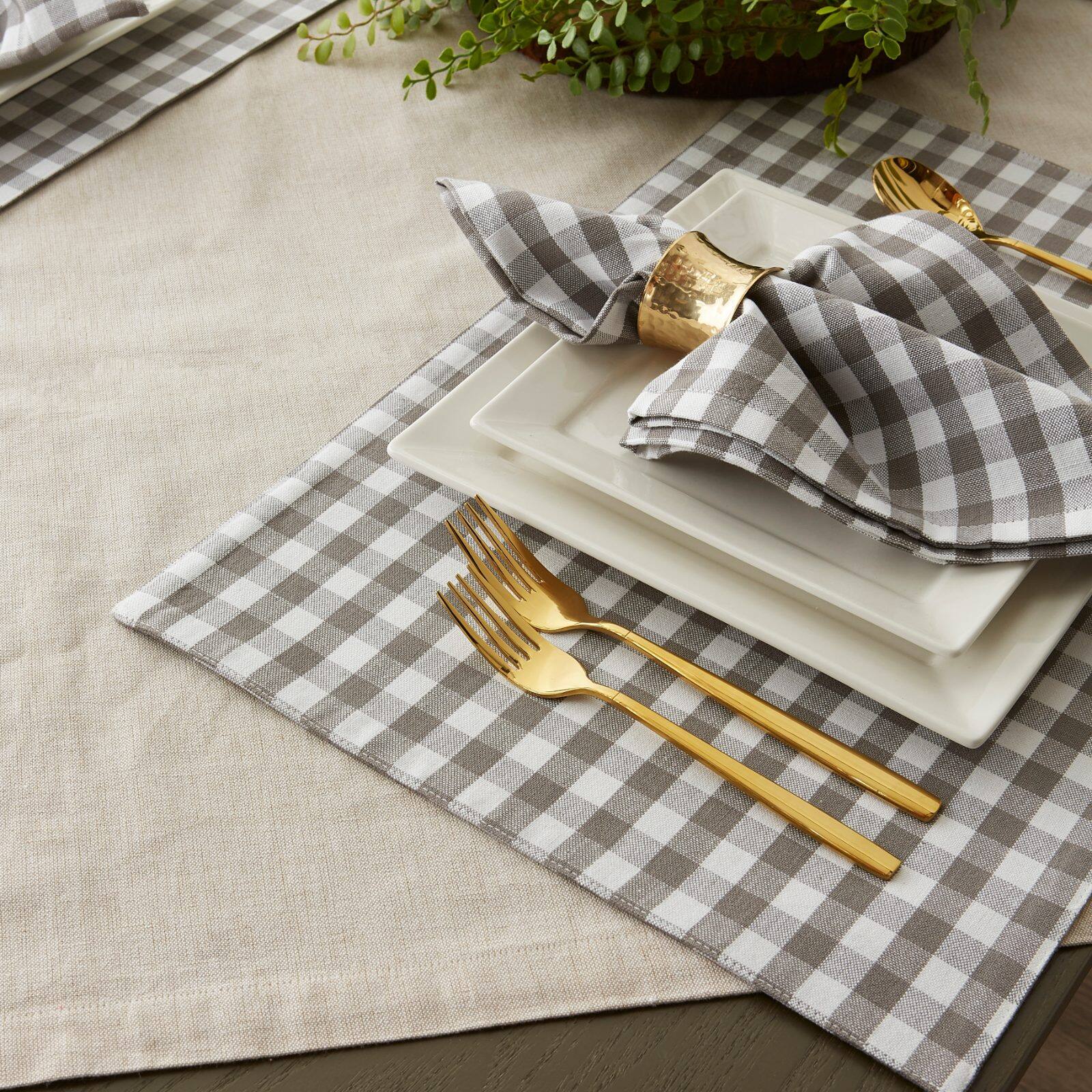 DII® Gray & White Reversible Gingham & Buffalo Check Placemat Set, 4ct.