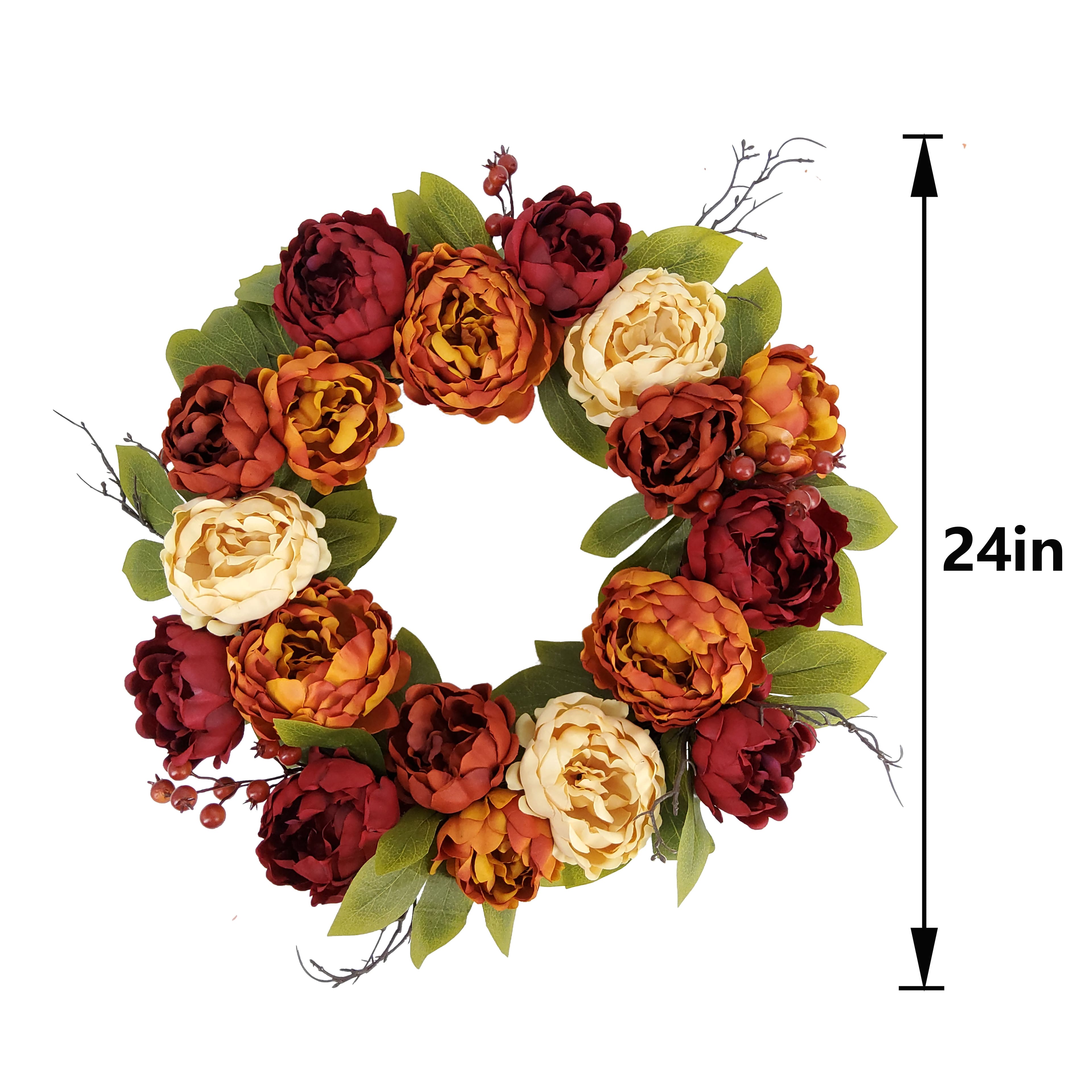 24" Burnt Orange & Burgundy Peony Wreath by Ashland®
