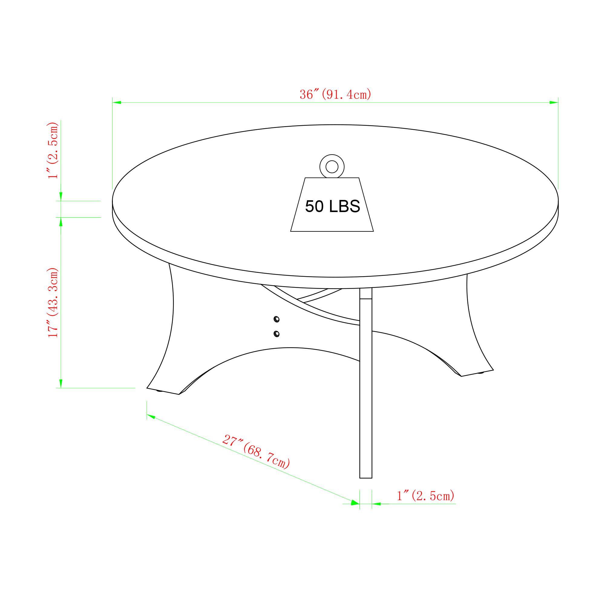 36" Dark Walnut Mid Century 3-Leg Round Coffee Table