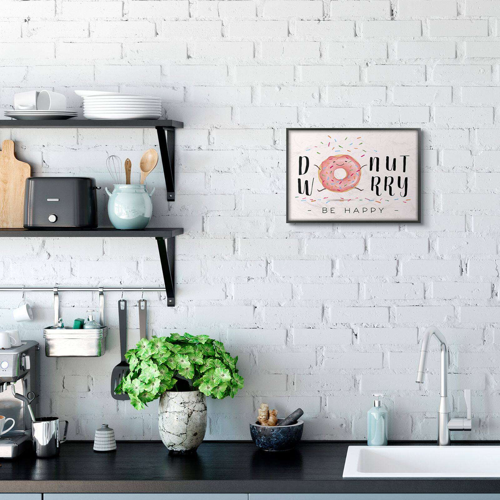 Stupell Industries Donut Worry Be Happy Black Framed Wall Art