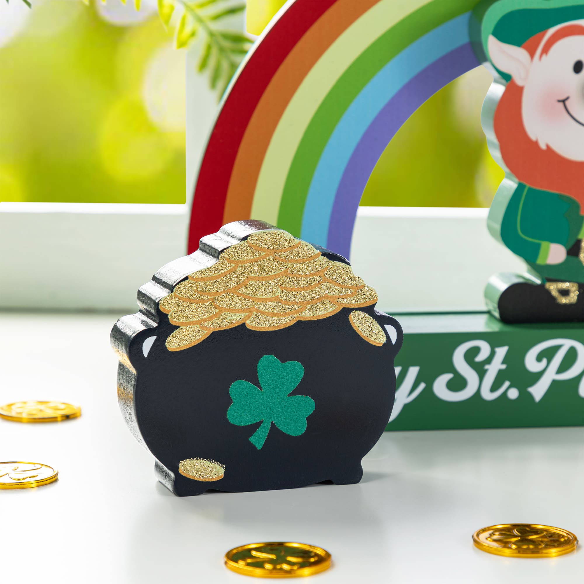 Glitzhome® 12" St. Patrick's Wooden Table Block Set