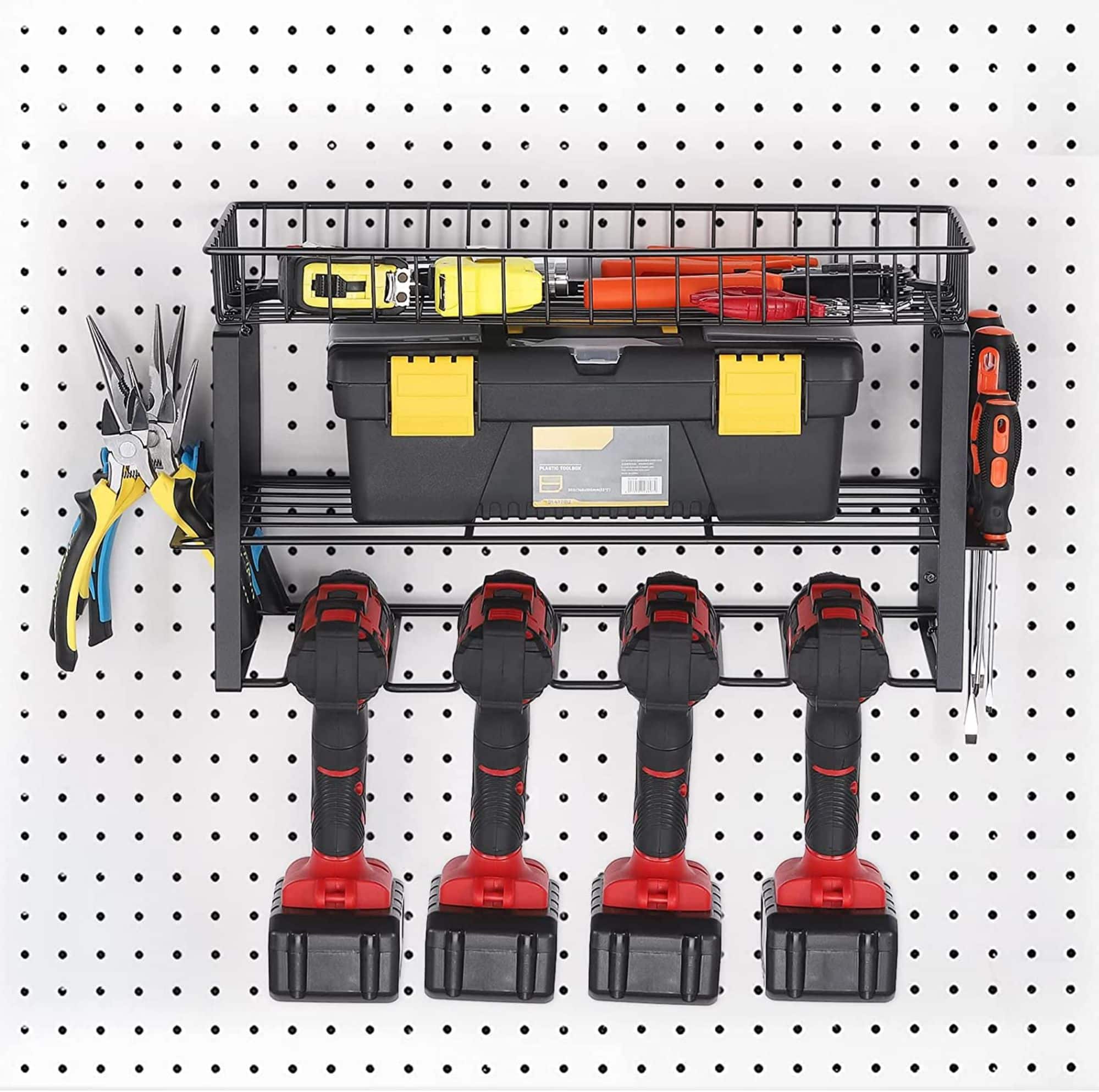 NEX™ 17" Black Wall-Mounted Power Tool Storage Rack with Basket