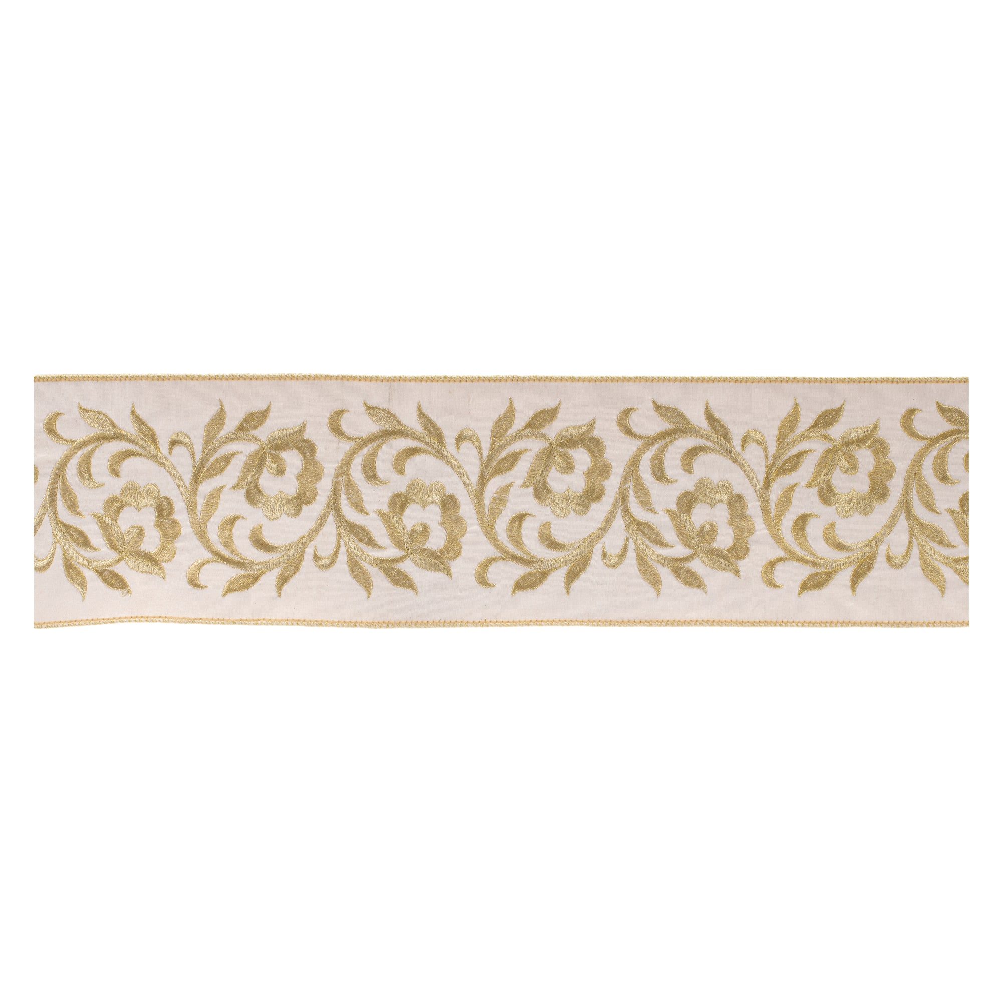 4" x 5yd. Ornate Embroidered Leaves Wired Ribbon