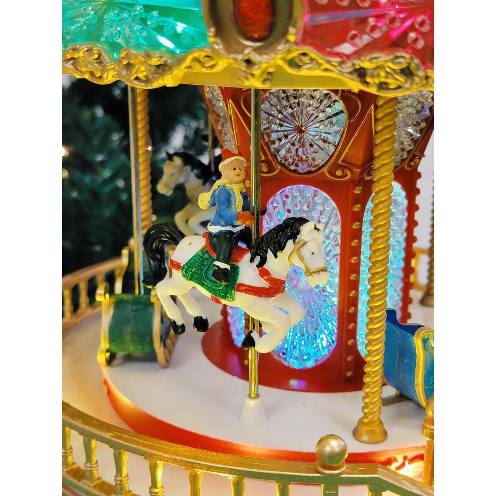 Wizardi 20" Christmas Village Carousel Decoration