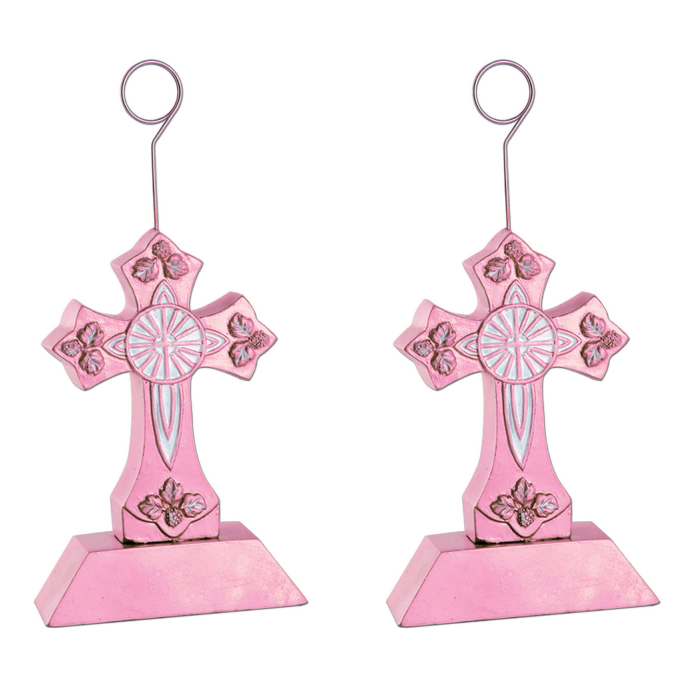 Beistle 6oz. Pink Cross Photo & Balloon Holders, 2ct.