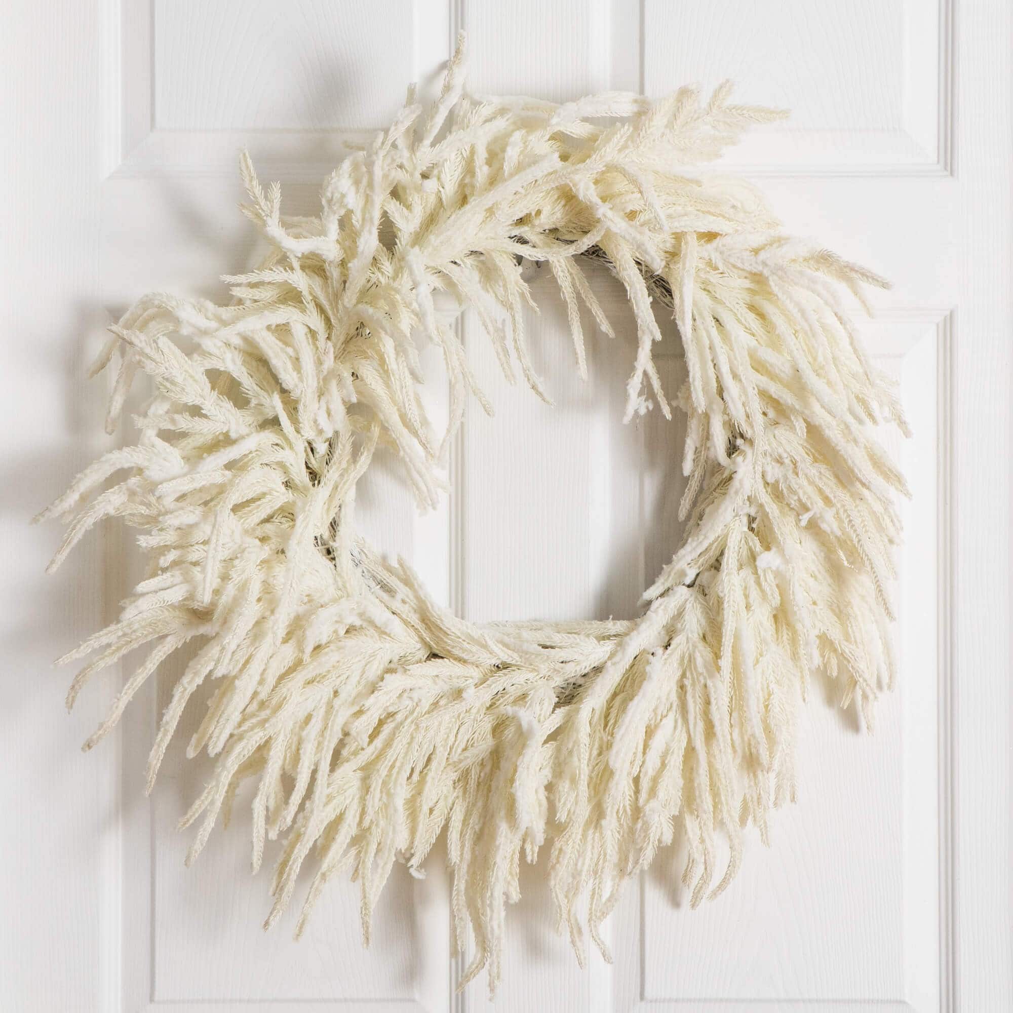 24in. Artificial Real Touch White Norfolk Island Pine Wreath with Natural Look