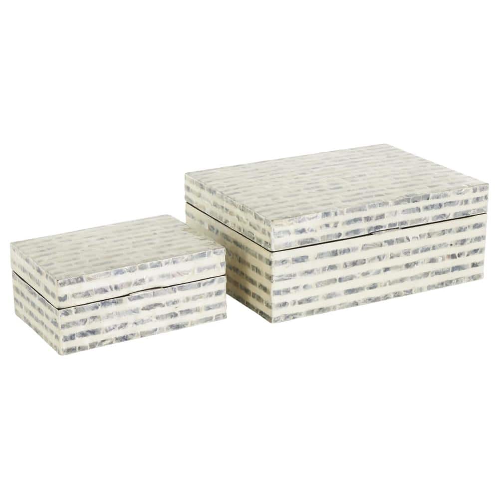 Cream & Gray Geometric Mosaic Mother of Pearl Handmade Storage Box Set
