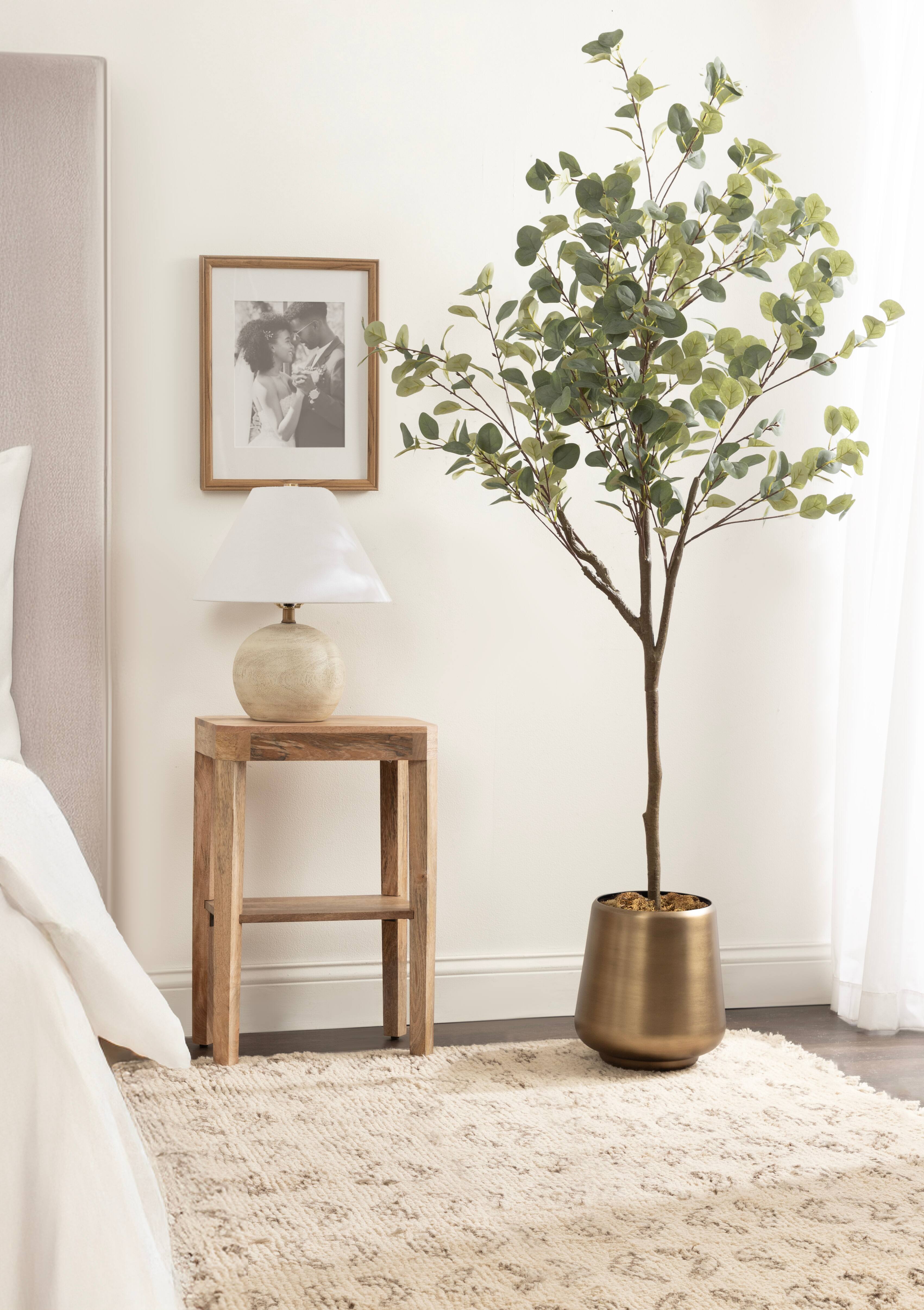 Kate and Laurel 6ft. Eudora Faux Eucalyptus Tree with Round Metal Planter