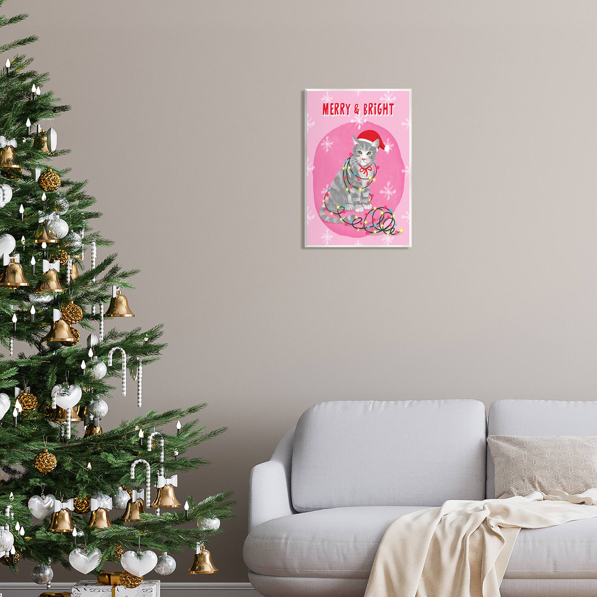 Stupell Industries Merry & Bright Christmas Cat Wall Plaque Art