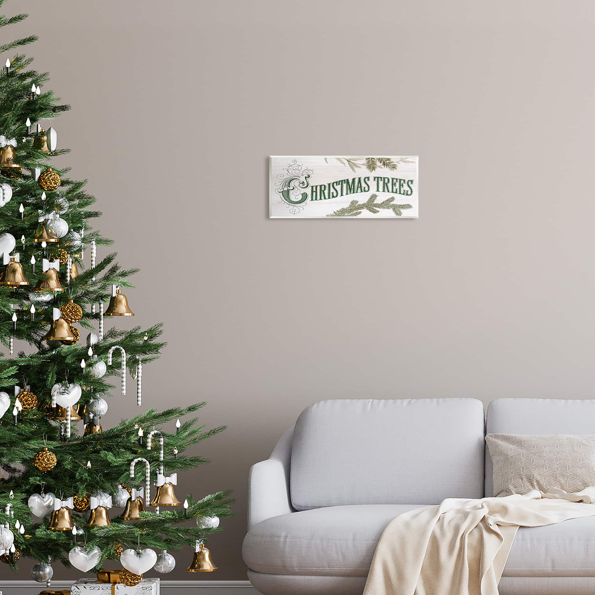 Stupell Industries Christmas Trees Ornate Letters Wall Plaque Art