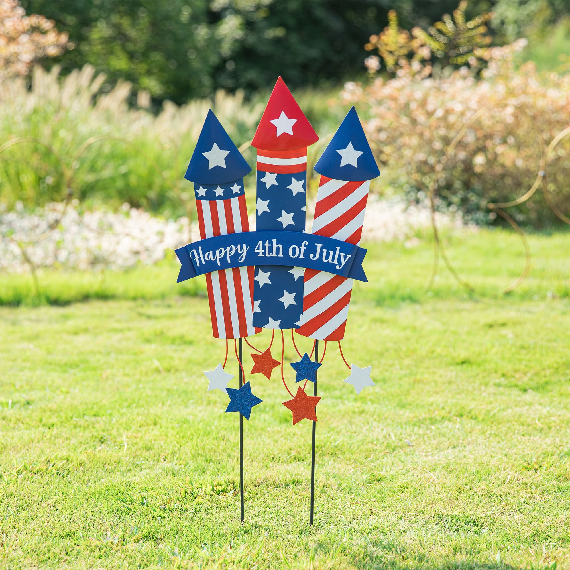 Glitzhome® 30" Patriotic Firecracker Yard Stake