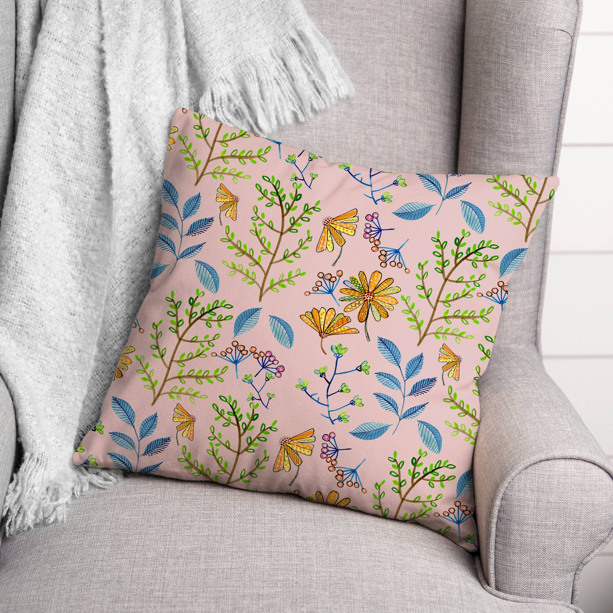 Summer Floral Print Throw Pillow