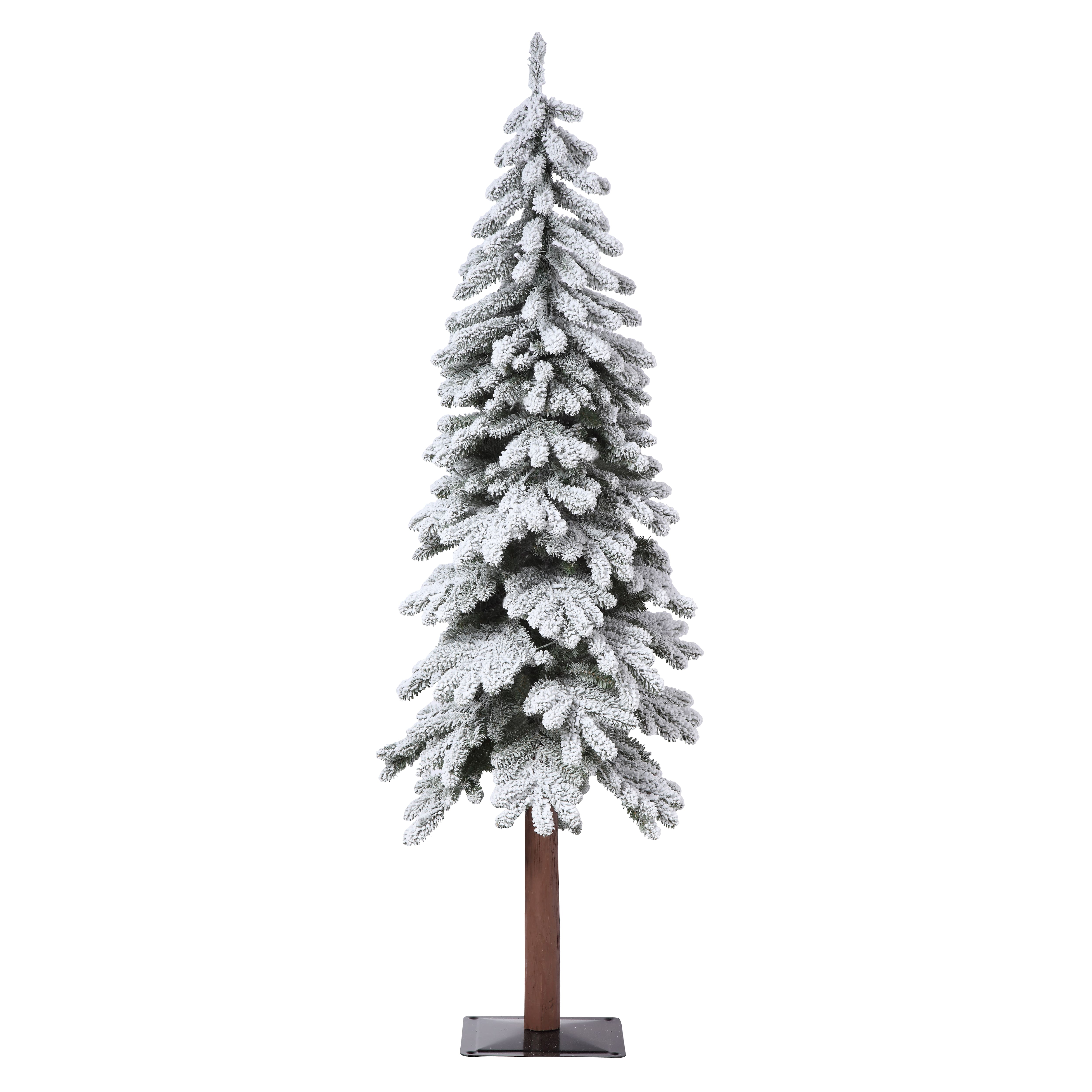 5ft. Pre-Lit Lightly Flocked Alpine Artificial Christmas Tree with Natural Wood Pole, Soft White LED Lights